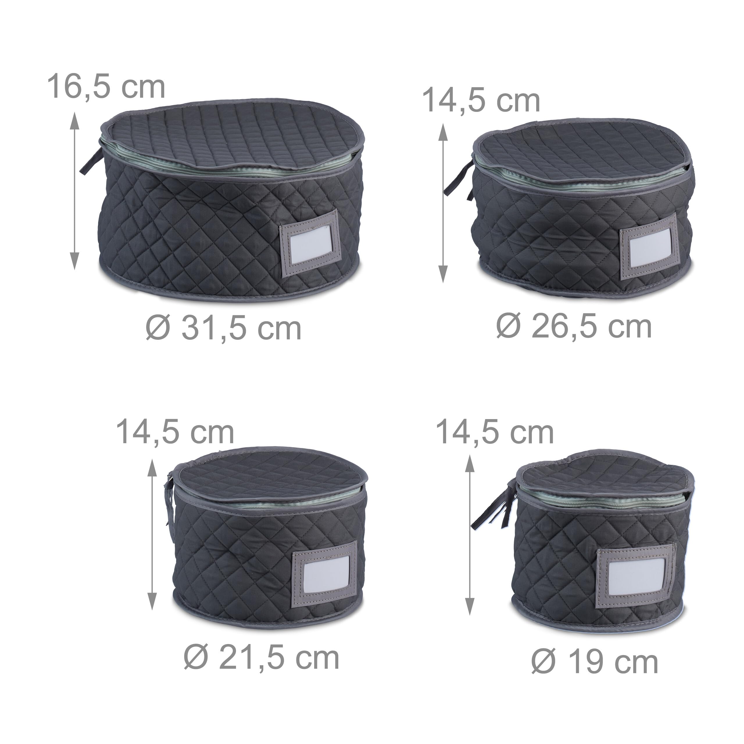 Relaxdays Set de 6 Cajas para Copas, Almacenamiento de Vajilla, Capacidad para 12 Platos, Vasos, Tazas, Acolchadas, Gris