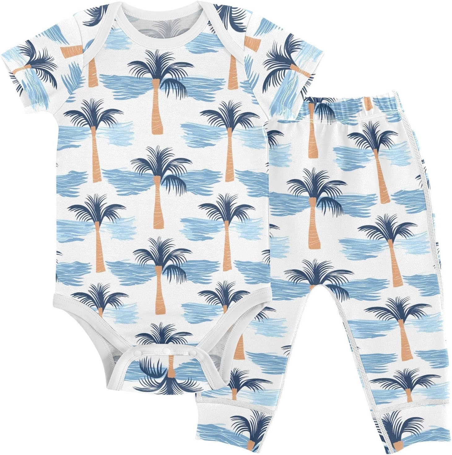 vvfelixl Baby Clothes Stylized Palm Trees Baby Bodysuits Set Unisex Short Sleeve Babys Pants Sets 0-3M