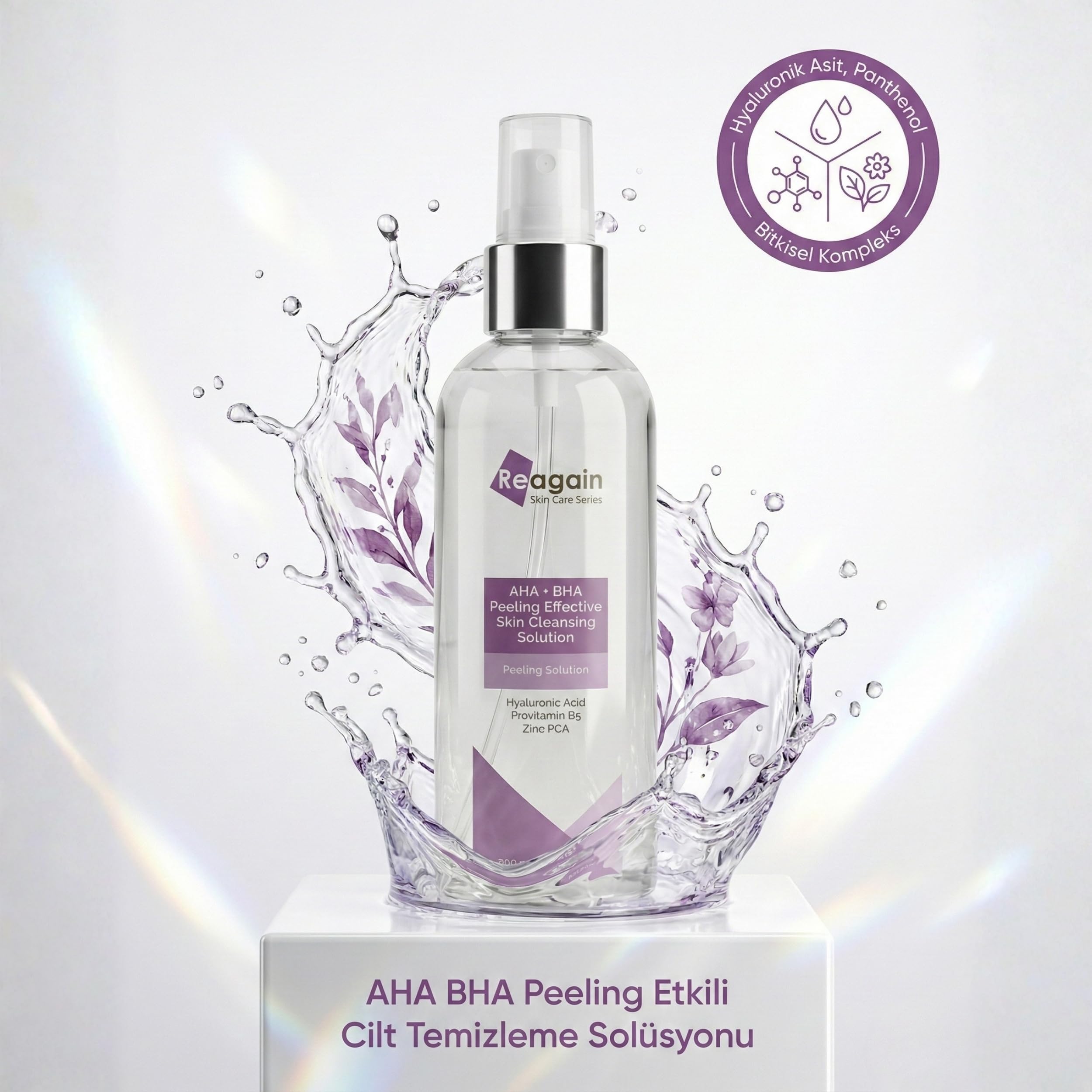 Reagain AHA BHA Peeling Etkili Cilt Temizleme Tonik - Glikolik Asit, Salisilik Asit, Laktik Asit, Hyaluronik Asit, Zinc PCA, Provitamin B5-200 ml (6.76 fl.oz)