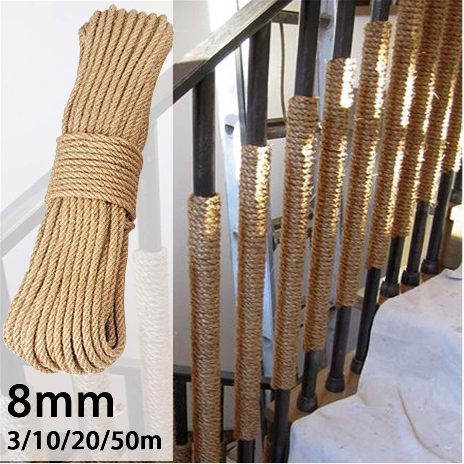 Zkenshan-Ficelle Jute 3-20m de corde de jute de jute de corde de jute de corde à la main, ficelle pour bricolage artisanat de décoration emballant fleurisage de fleurs, fibre de jute naturelle