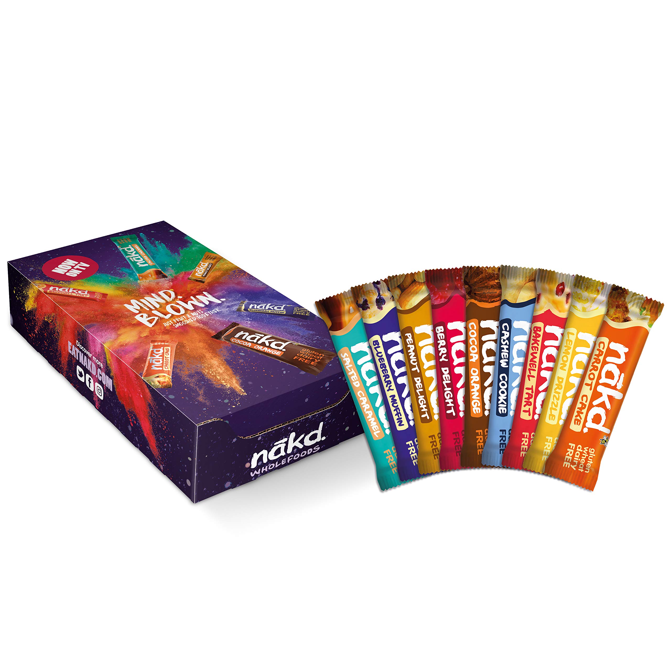 Nakd Mind Blown Mixed Case - Vegan Bars - Gluten Free - Healthy Snack 35 g (Pack of 18 Assorted)