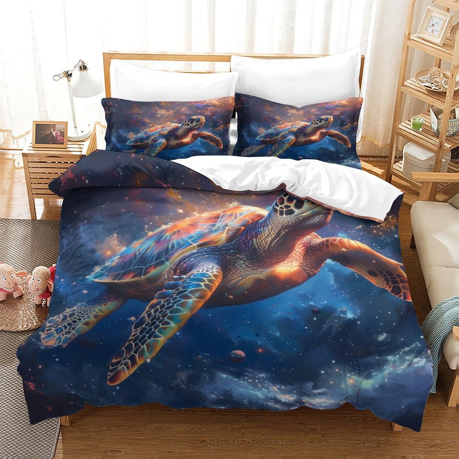 P1s9u7w5y Sea Turtle-8 3D Printing Fantasy Whale Ocean Duvet Cover Set 3Pcs Microfiber Starry Blue Whale Bedding Set King（220X240cm）