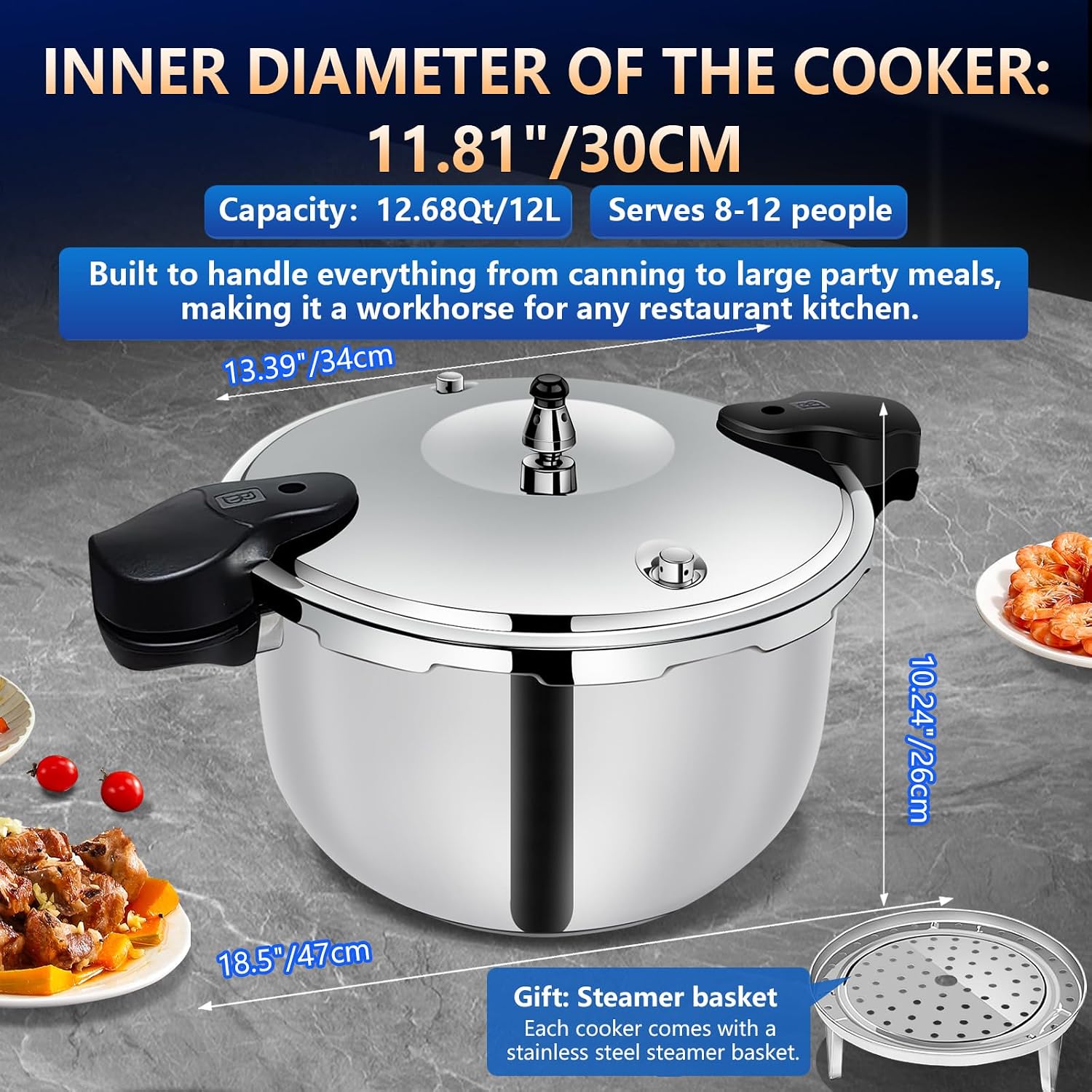 Condition photo showing New/Like New for 8-in-1 stainless steel pressure cooker 12 quart with 8 safety features -12 quart, fast & even cooking for healthy meals,pressure cooker 12+ quart ,large pressure cooker,olla express para cocinar 12.7 quarts