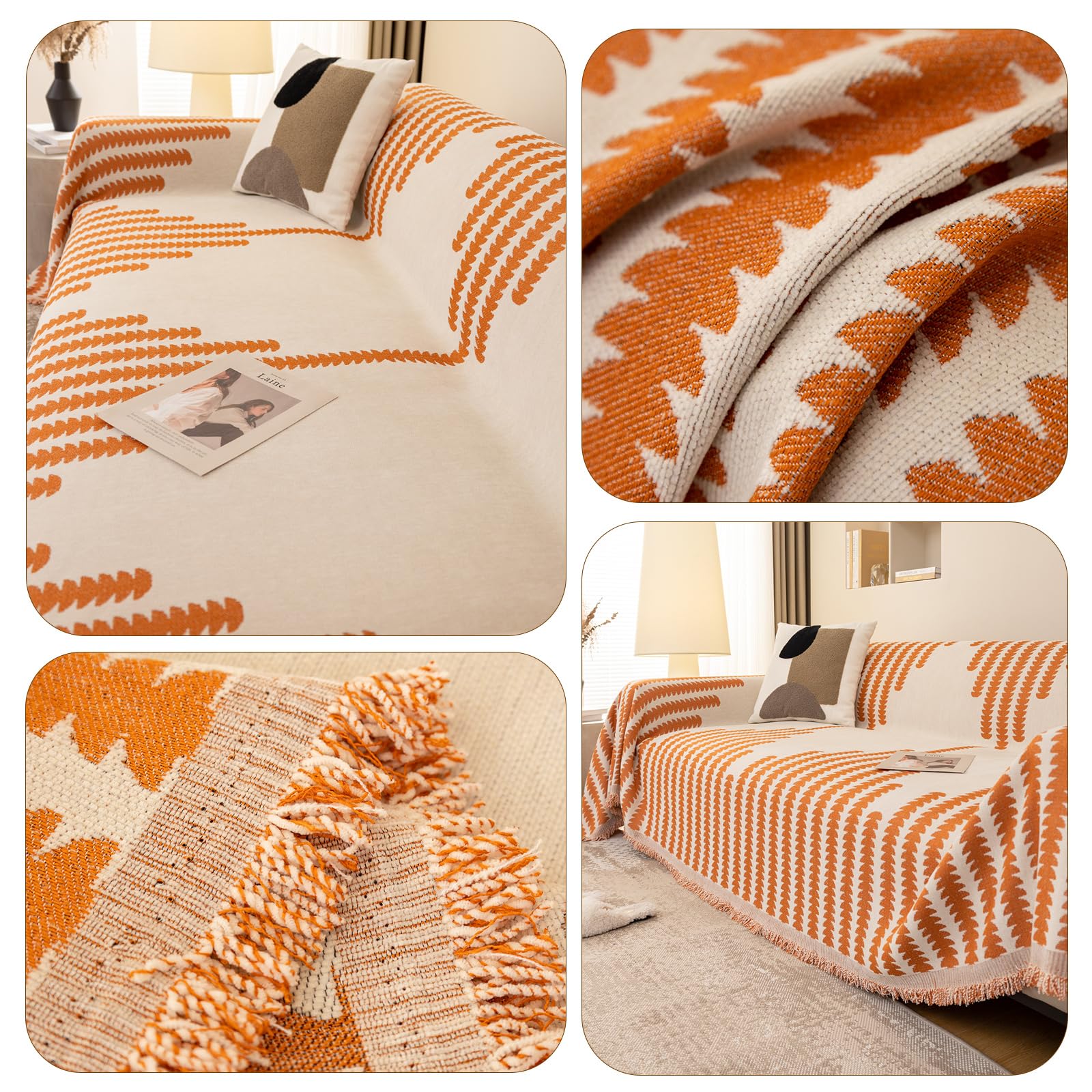 Funda Sofa, Plaid Sofa,Colcha Sofa,Funda de sofá de Chenilla Reversible, Funda de sofá Lavable, Manta Sofa Multifunción 180 * 260cm-Naranja