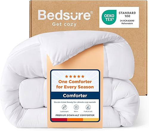 Vista 25 de Bedsure Edredones Twin - Relleno de Edredón Negro/Rojo Alternativo al Plumón Edredón Acolchado para Todas las Estaciones con Pestañas - Lavable a