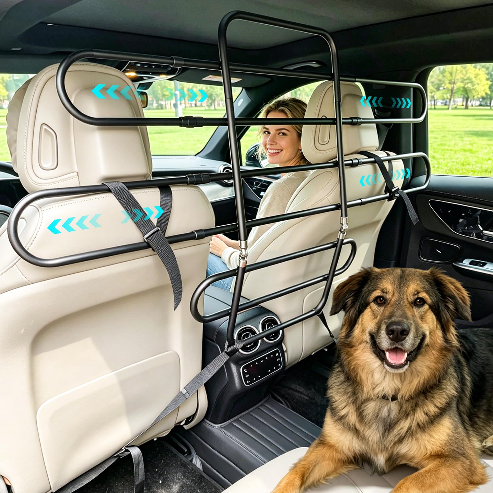 Snagle Paw Universial Hundegitter Auto Kofferraum Verstellbar 103–148 cm, Trenngitter Auto Hund für Rücksitz & Laderaum, Anti-Wackel System mit Nylon-Gurten, Metall Auto Hundegitter für SUV, Van & PKW