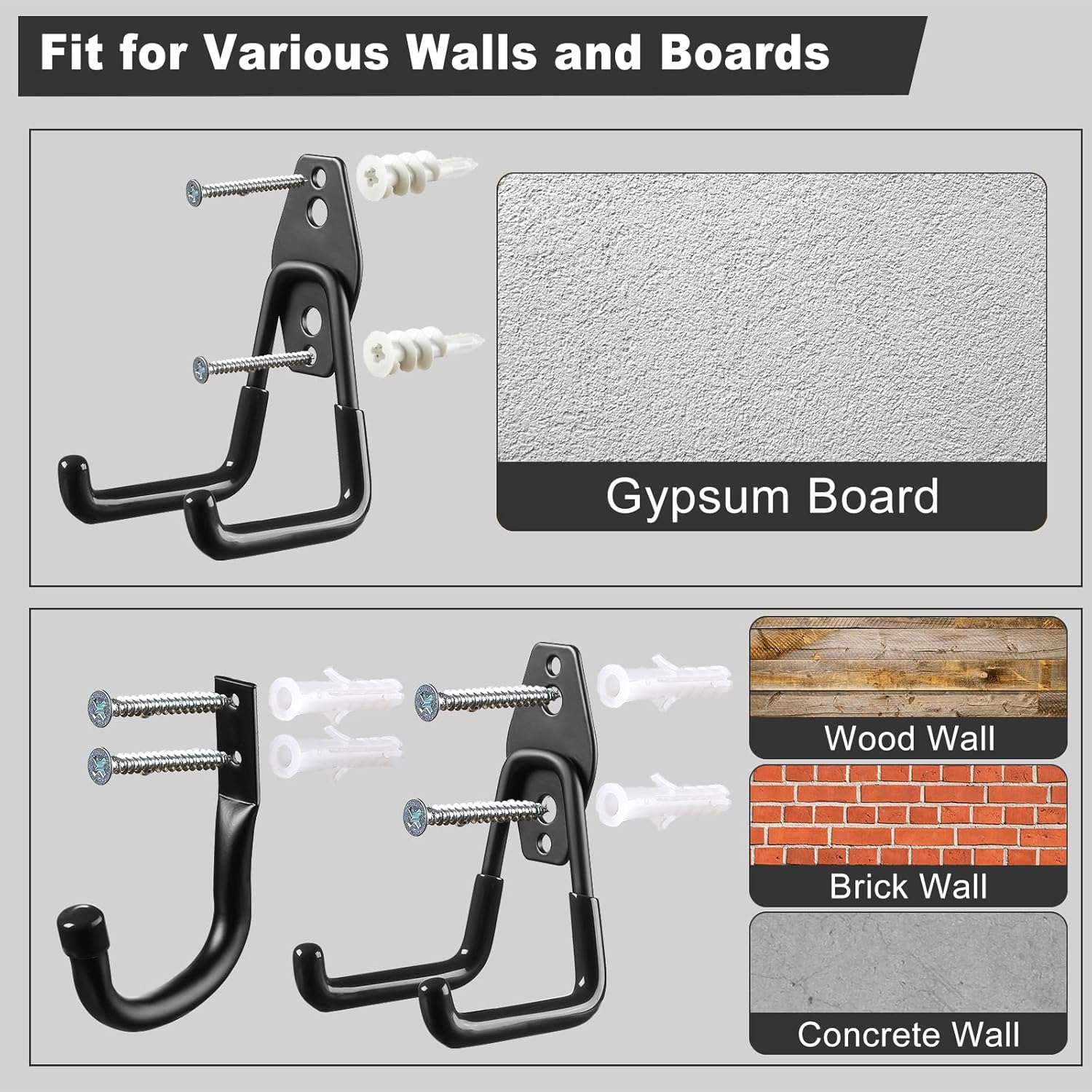 LANDNEOO Garage Hooks, 20-Pack Steel Garage Accessories for Organization and Storage, Heavy Wall Mount Duty Hooks with Anti-Slip Coating for Hanging Ladder, Bike, Power Tools and More Tools, Black - Image 5