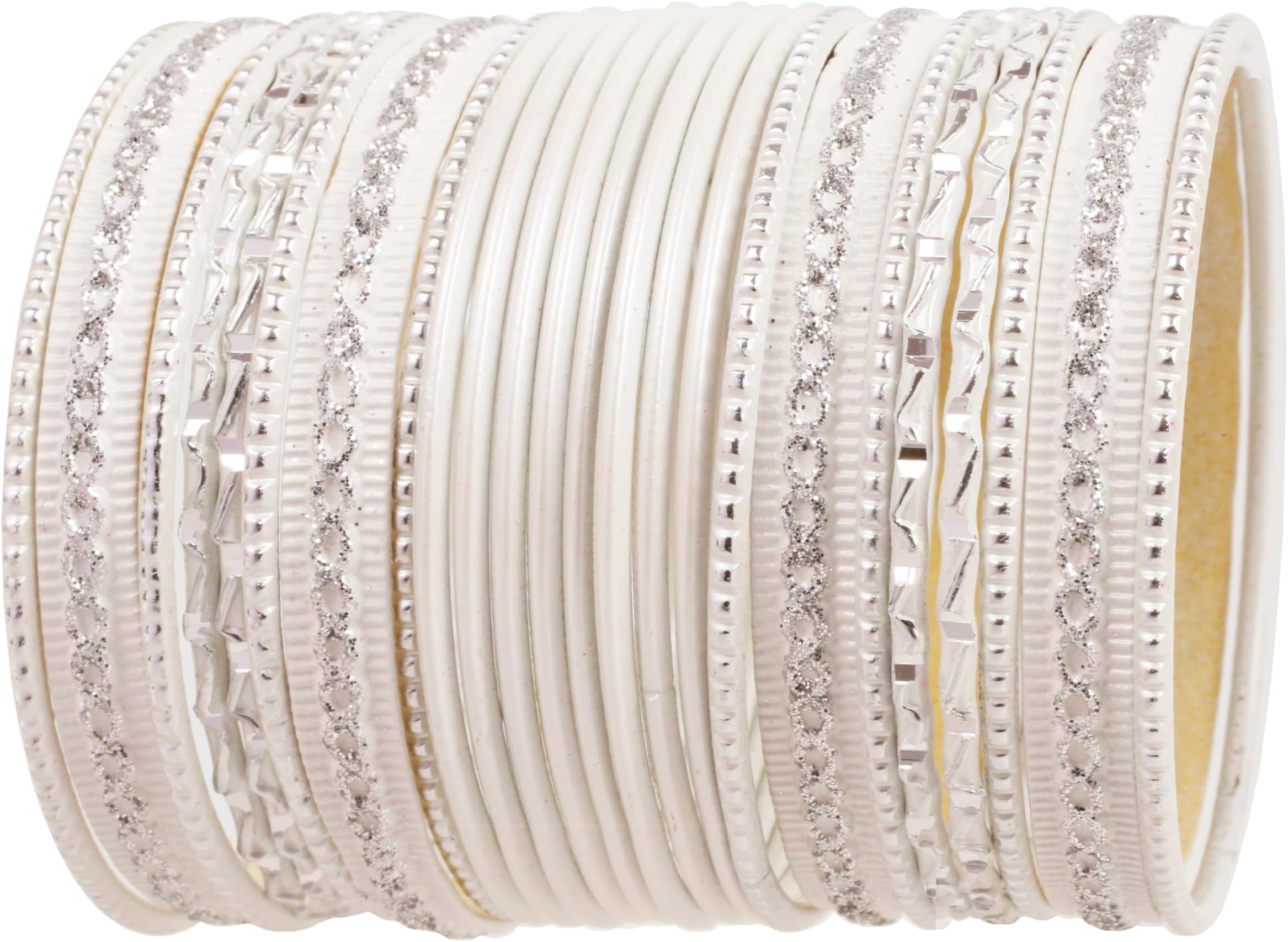 Indian Metal Bangles for Women Gold Alloy Bracelets desi 2 Dozen Bangle Collection Bollywood Women's Jewelry Set Multi Stacking Wide Chunky Textured Golden Set of 24 in Gold or White Tone