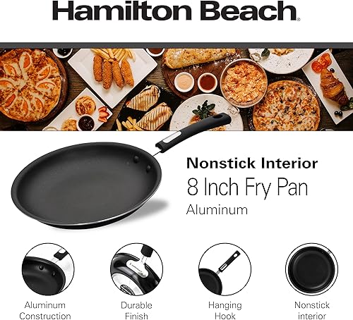 Miniatura 2 de Hamilton Beach Sartén interior antiadherente de 10 pulgadas, sartén de aluminio negro con mango de baquelita suave al tacto, borde acampanado, parte
