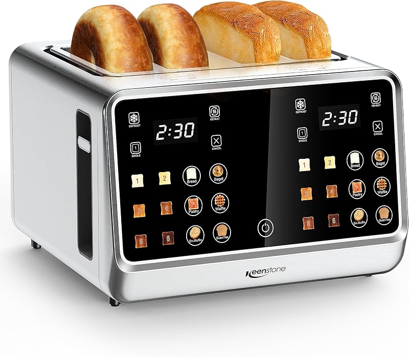 4-Slice Digital Smart Toaster with Touchscreen & Dual Control | Single Slot Toasting, Timer, Reheat & Defrost for Bagels, Bread, Waffles, Stainless Steel