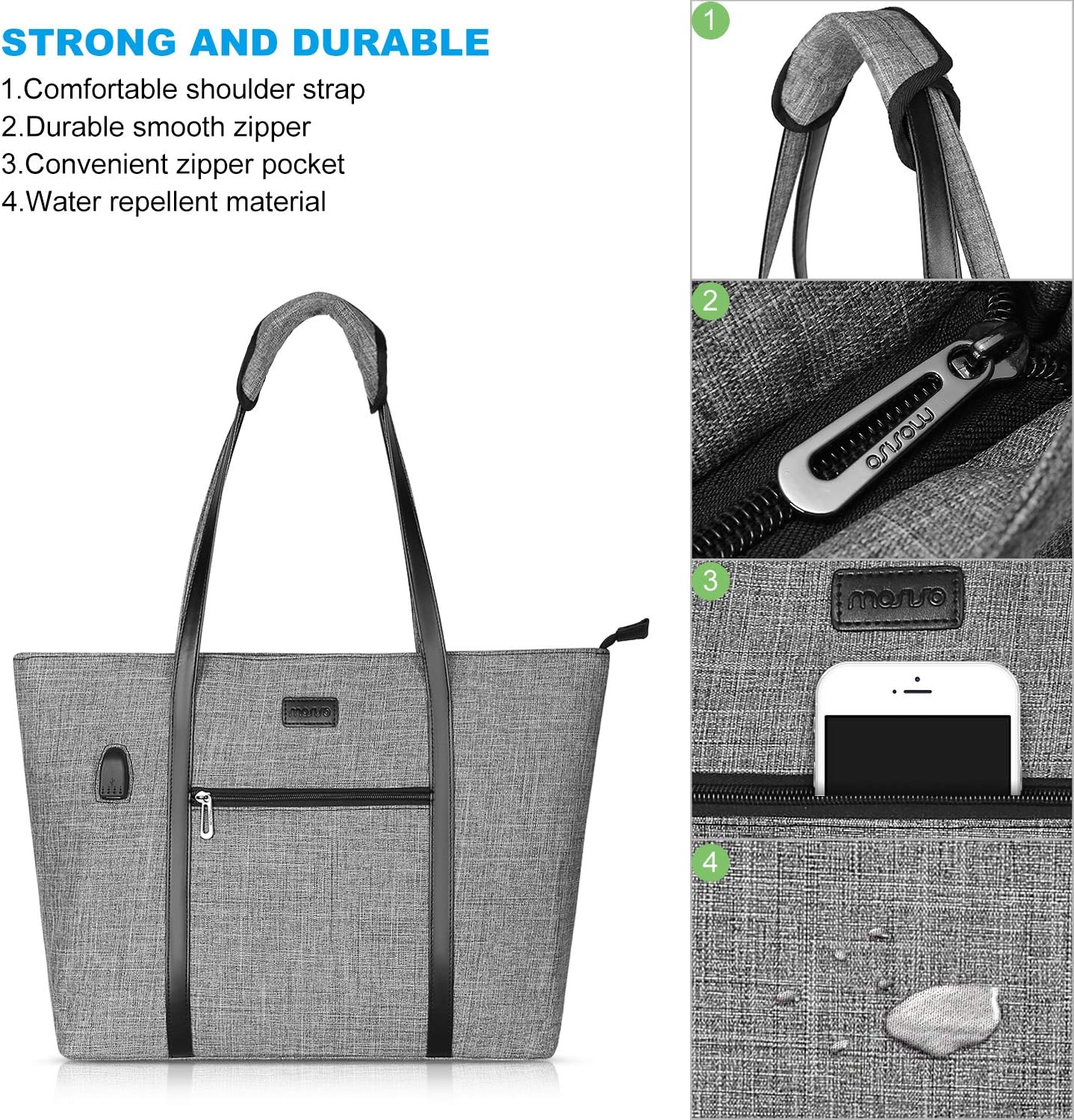 MOSISO USB Port Laptop Tote Bag for Women,Compatible with MacBook, 17-17.3 inch Notebook and Chromebook - Image 4