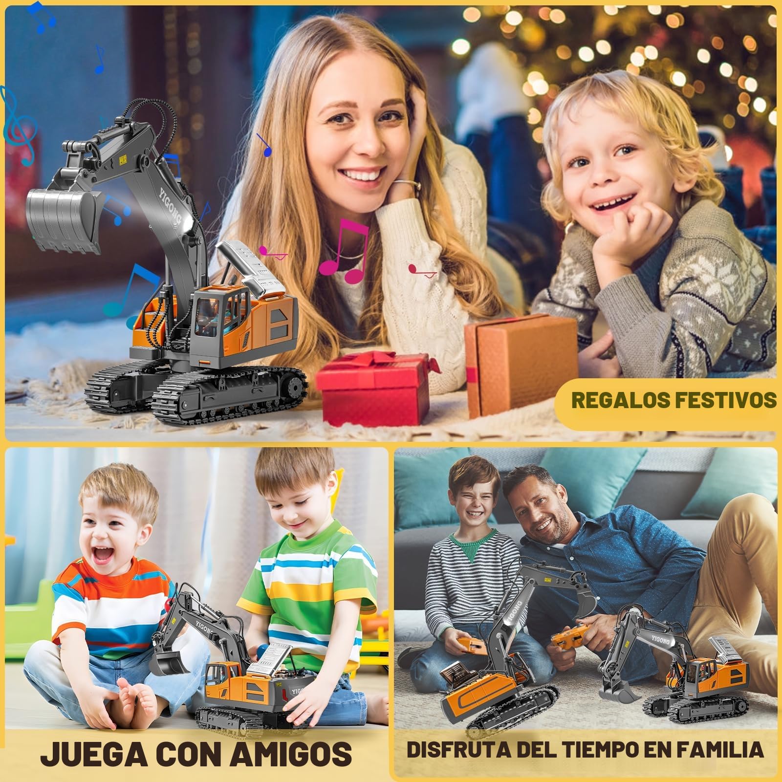 Excavadora de Control Remoto para Niños - Recargable Con Pala Metálica, Hidráulica, Luces y Sonidos - Juguete para 6-14 Años