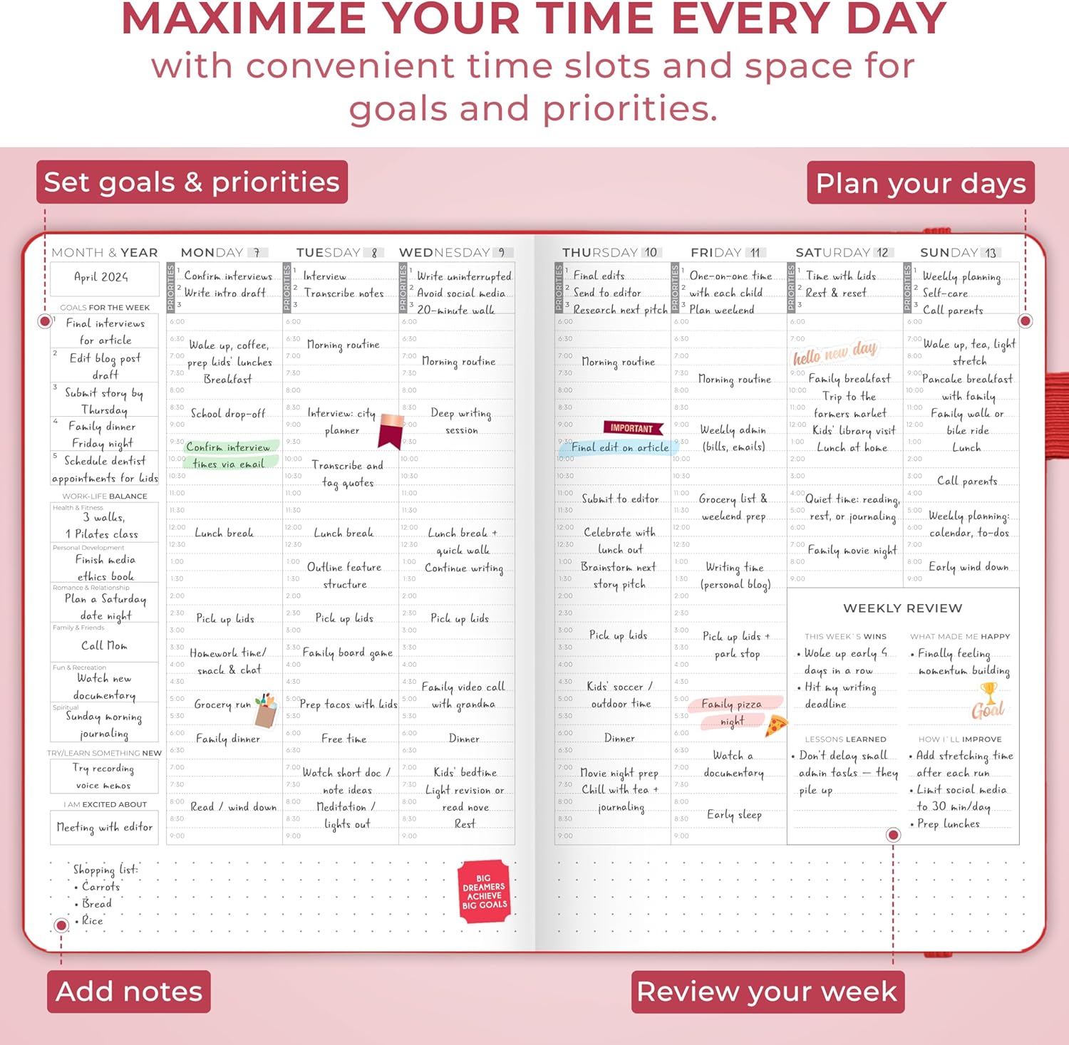 Clever Fox Planner Schedule – Undated Weekly & Monthly Life Planner with Time Slots, Appointment Book & Daily Organizer, A5 (Red)
