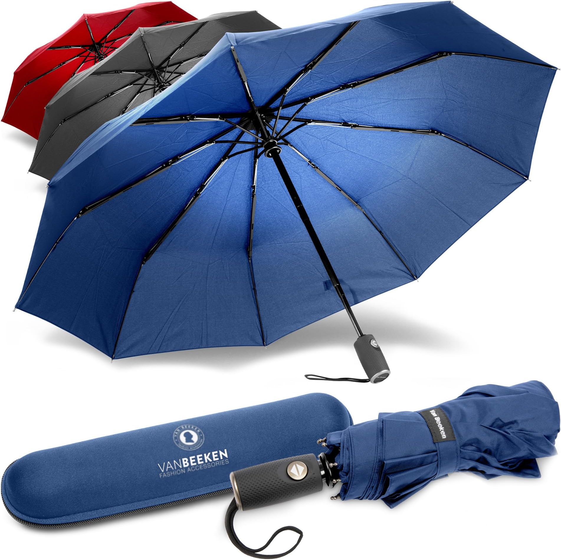 VAN BEEKEN Travel Umbrella, Compact, Windproof, Rainproof, Blue, Easy Open and Close, Durable, Fast Drying, Lightweight, Portable, 11.4 in, 13.5 oz