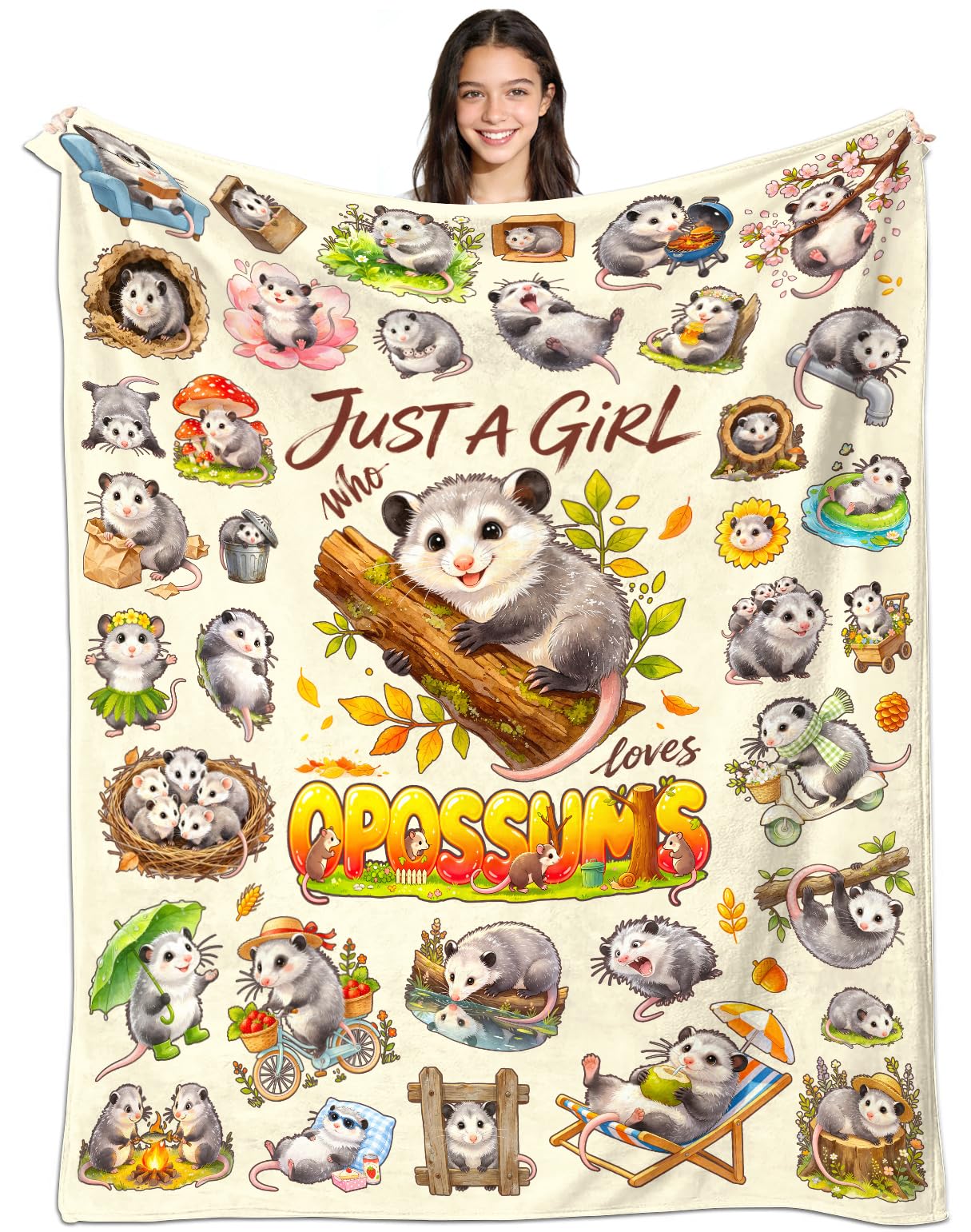 DESKFIXED Opossum Blanket Gifts Cozy Flannel Opossums Throw Blanket Funny Opossum Lovers Birthday Stuff Merch Gifts for Women Girls Kids 50"x40"