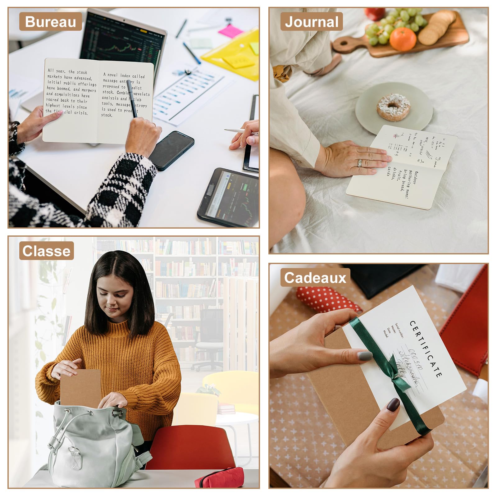ZCZN A5 Cahiers Lignés Kraft 60 Pages par Bloc，Lot of 48 Blocs Carnet de Notes，80 gsm，Bloc Note Carnet Dessin，30 Feuillets Vierge