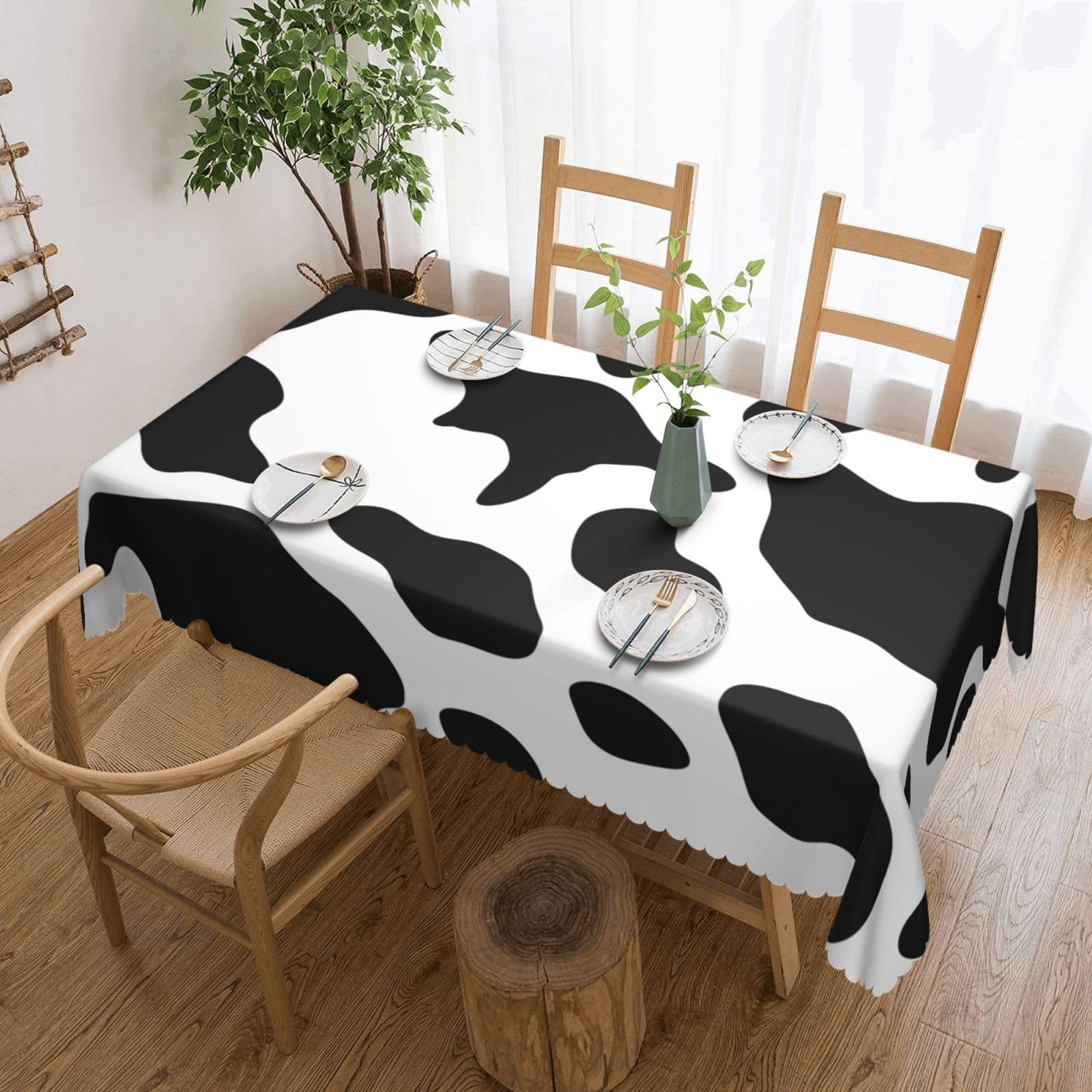 FodPand Black and White Cow Print Tablecloths for Rectangle Tables 54 x 72 Inch - Reusable Washable Dining Table Clothes - Stain and Wrinkle Resistant Decorative Fabric Table Cover for Wedding Party