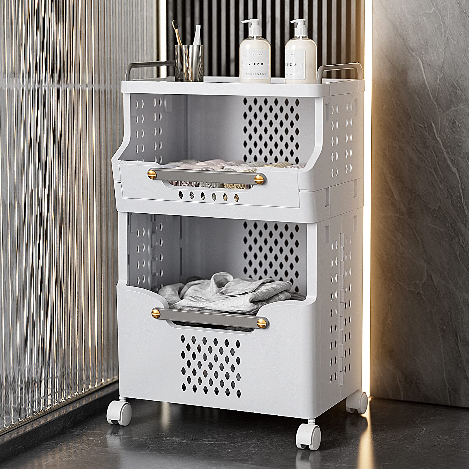 XIYAO3-Tier Rolling Storage Cart, White, Durable, Slide-out, Multi-functional, Ideal for Kitchen, Bathroom, Laundry Room, Office, and More