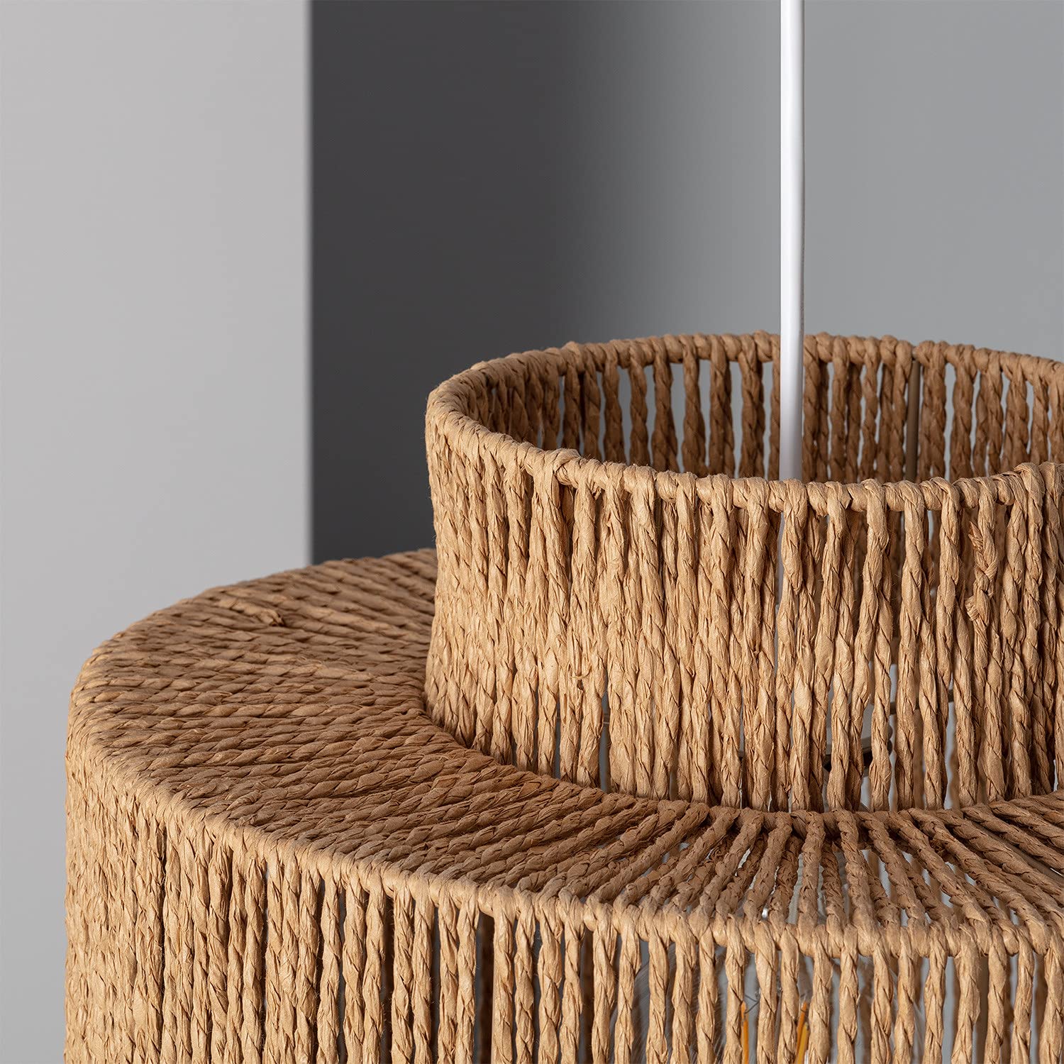 LEDKIA LIGHTING - Lámpara Colgante Neka | Diseño Natural y Elegante | Compatible con Bombilla E27 | Altura Ajustable | Uso Interior | IP20; Natural; Papel Trenzado