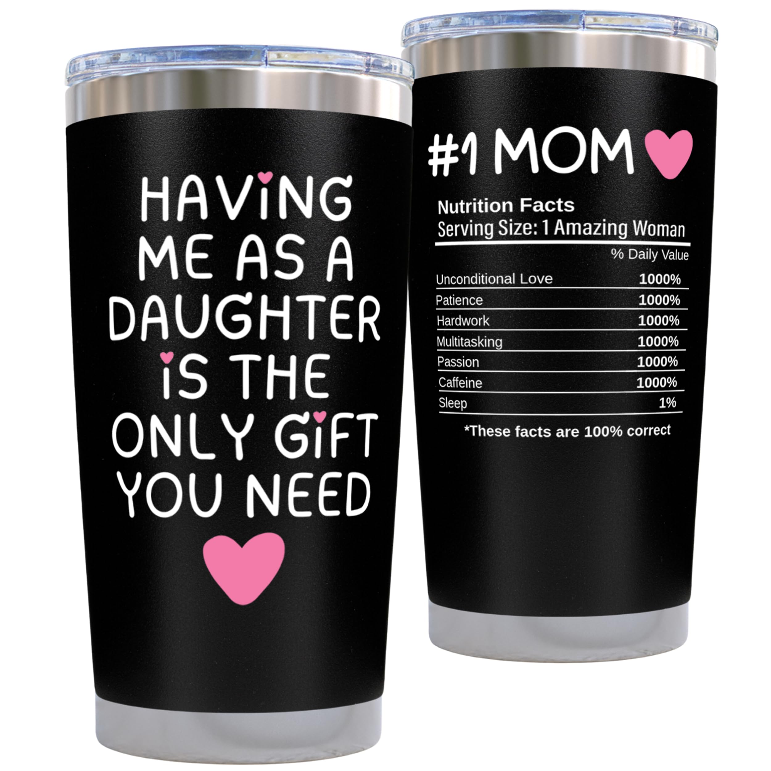 Birthday Gifts for Mom from Daughter - Having Me As a Daughter Is the Only Gift You Need 20oz Black Insulated Tumbler - Mom Birthday Gift for Mother