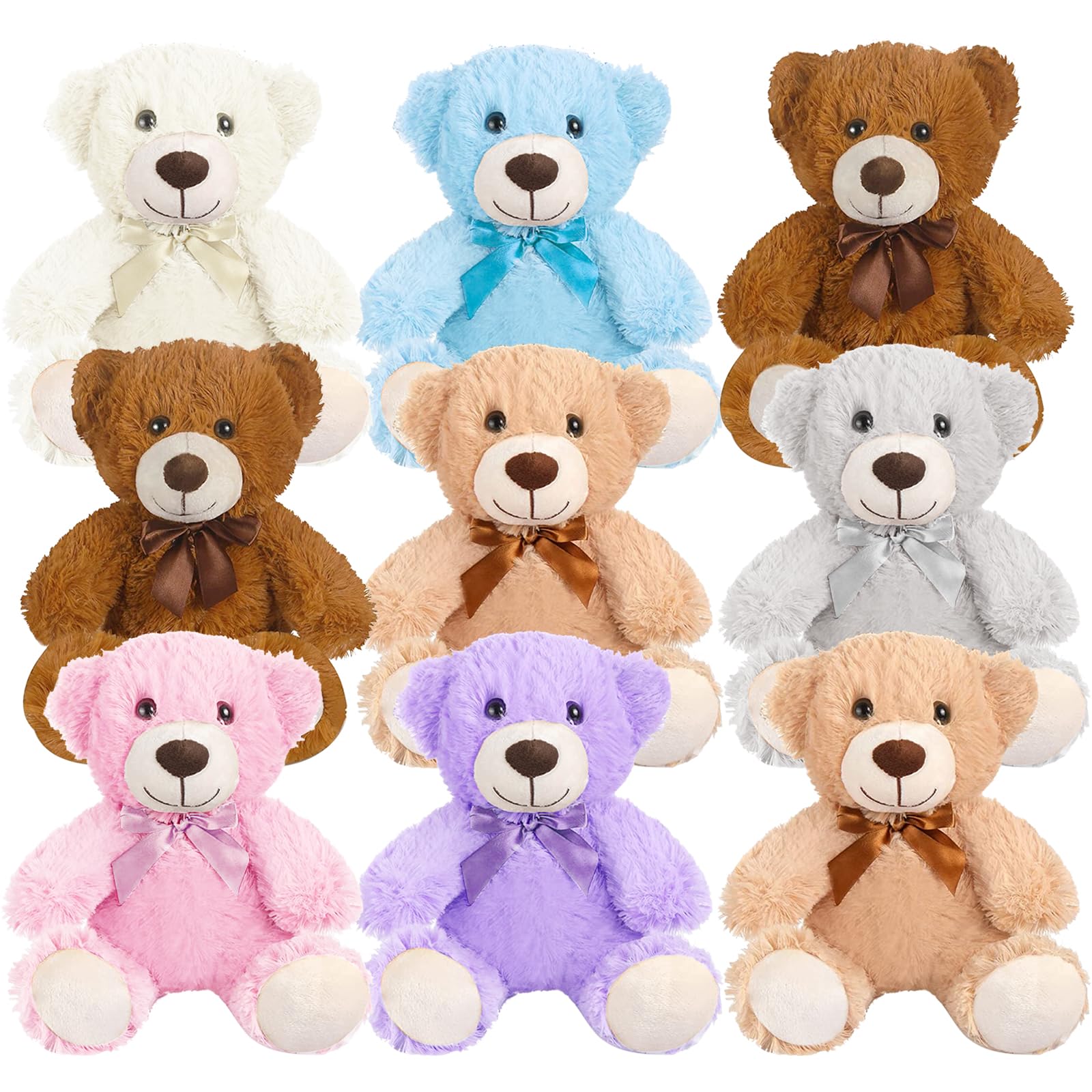 HFZCV 9 Packs Teddy Bears Bulk 14 inch Teddy Bear Stuffed Animal Baby Shower Bear Plush Gifts for Christmas Valentine's Day Mother's Day for Kids or Adults