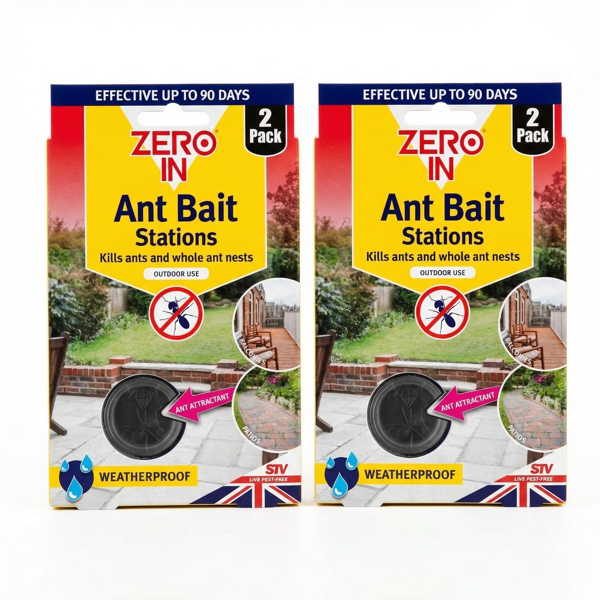 2 Packs of Zero In® All-Weather Ant Bait Stations – Twinpack, Dual Action Gel Ant Killer for Outdoor Use, Safely Enclosed, Kills Ant Nests, Ready-to-Use, Weather-Resistant