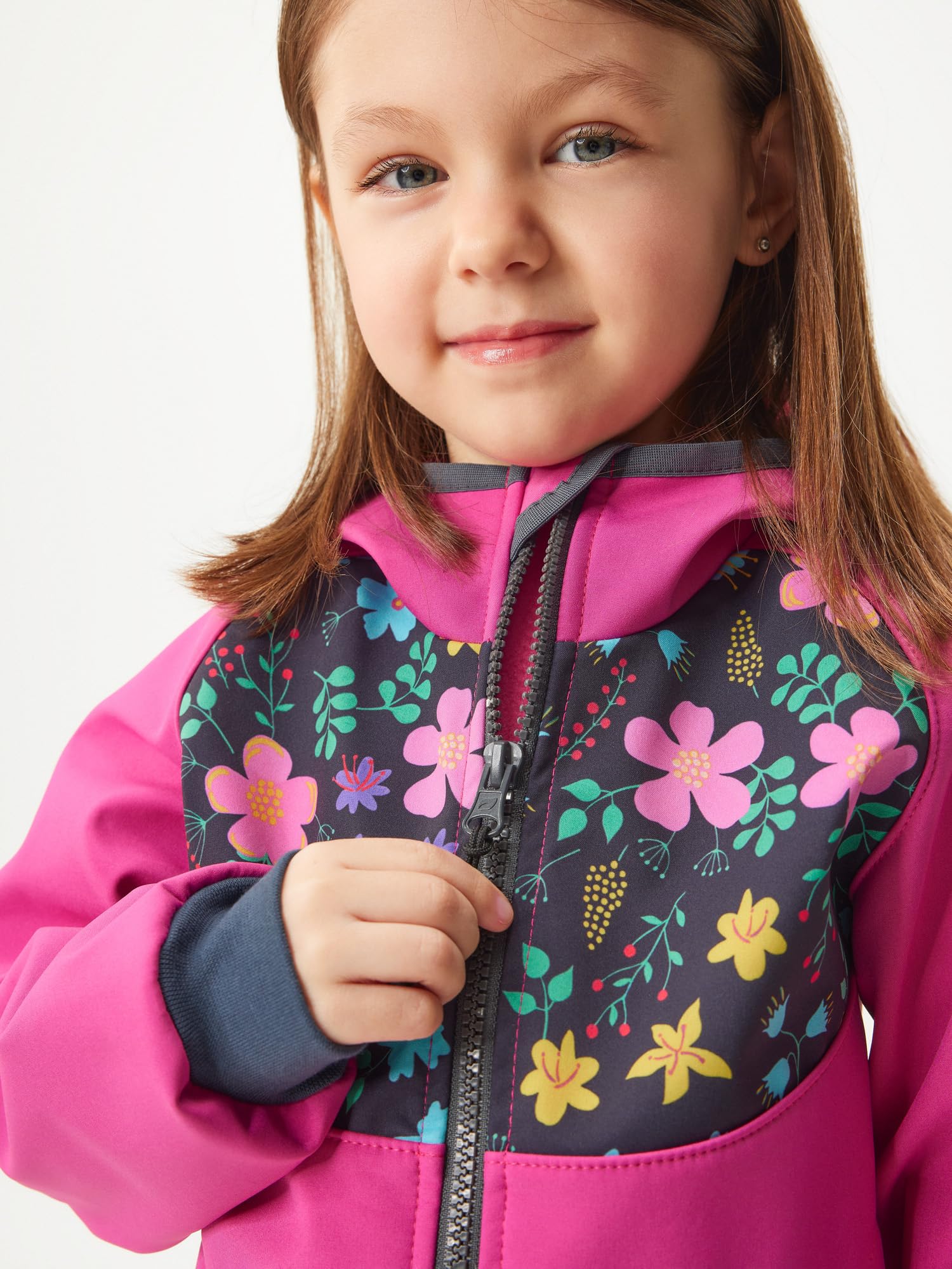 Dziecięca kurtka softshell z podszewką polarową i kapturem, wodoodporna i wiatroszczelna kurtka funkcyjna na zamek błyskawiczny, oddychająca kurtka dziecięca BASIC
