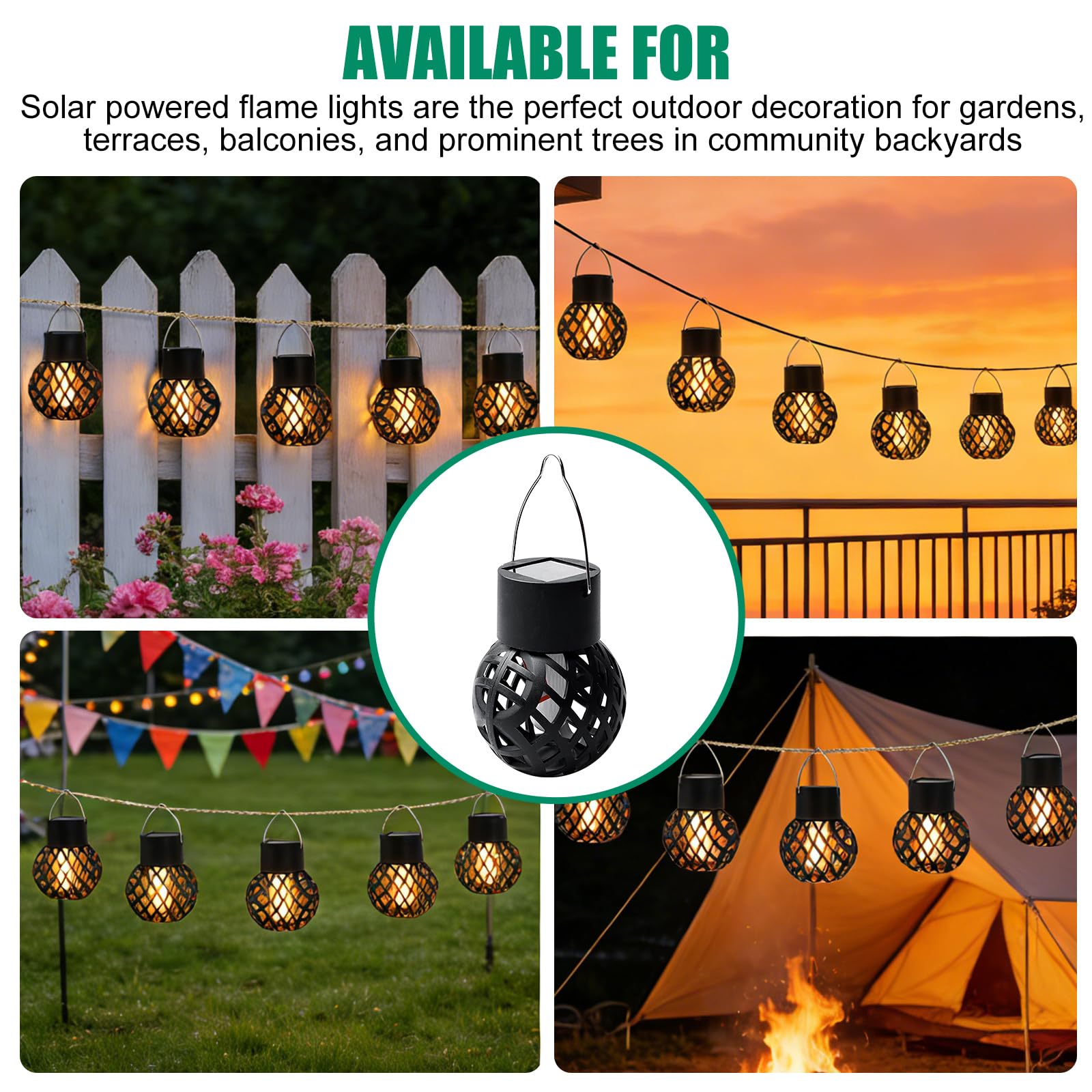 8 Pezzi Lampada Solare a Sospensione per Esterno, Lampade Solari per Esterno a Sospensione, Luce Solare a Fiamma, Luci Solari per Giardino Impermeabili Ip65 per Esterno, Decorazione da Giardino