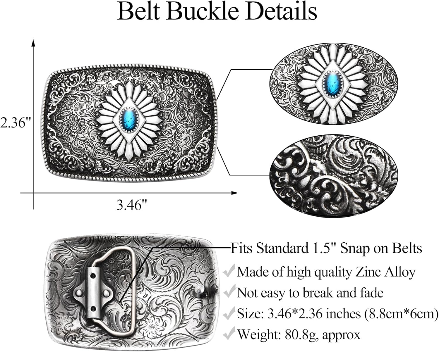 Western Cowboy Belt Buckle, Indian Elements Vintage Turquoise Belt Buckle For Men Women Jean's Accessory - Image 2
