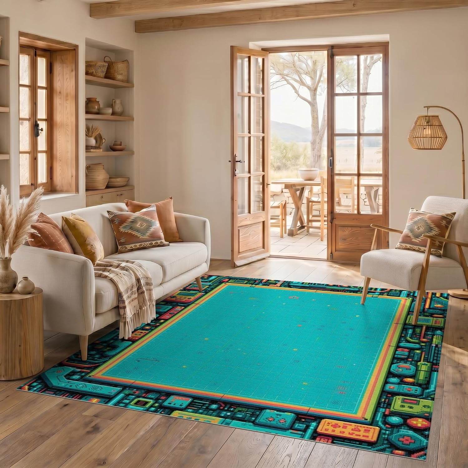2'x3' Dark Teal Pixel Arcade Anime Gamer Washable Throw Rug image 2