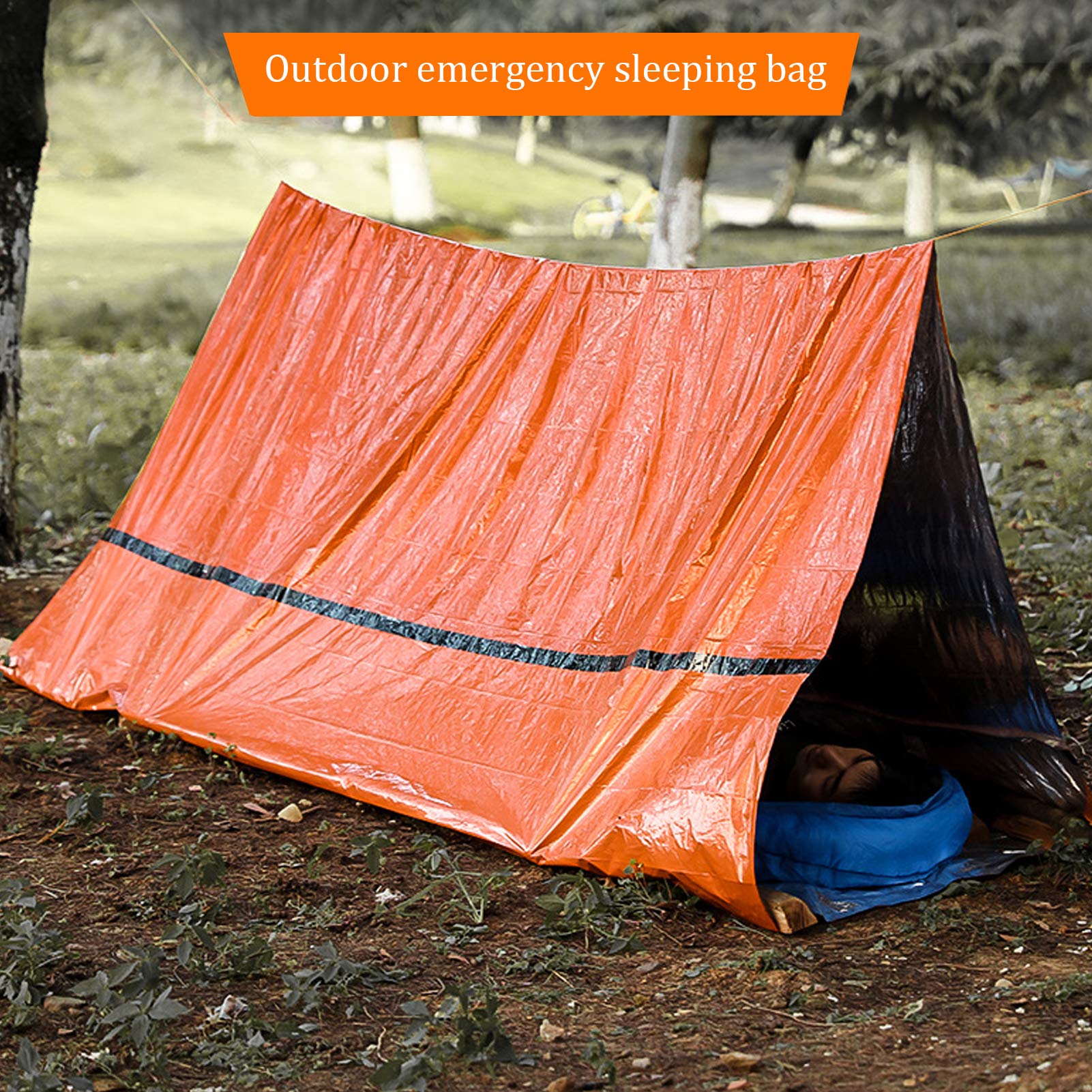 NUZAMAS Tente De Survie Urgence Orange – Couverture Thermique Abri Pliée Camping Randonnée Sauvetage 245x157 Cm