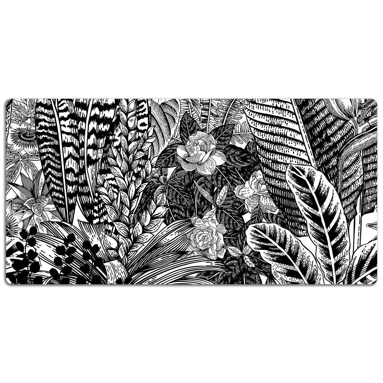 Sottomano da Scrivania 120x60 cm Facile da Pulire Antiscivolo Impermeabile per Ufficio e Casa in Vinile PVC Protezione e Decorazione Superficie Protettiva - Foglie bianche e nere