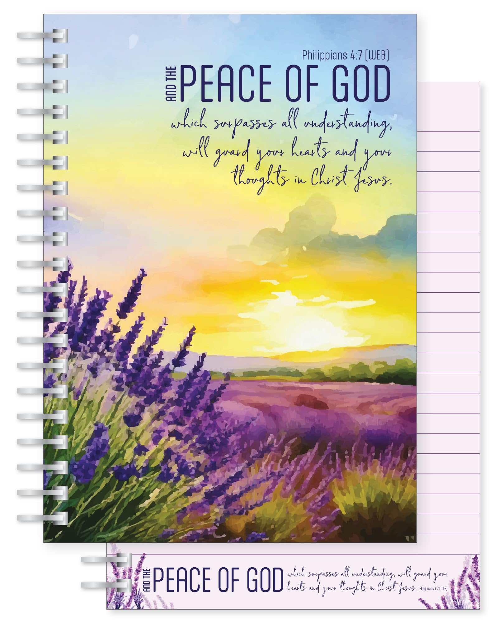 Christian Notebook, Peace, softback notebook A5 lined, with Philippians 4:7 Bible verse. Perfect as a Bible Study Journal or Christian Gift, by Just Cards Direct