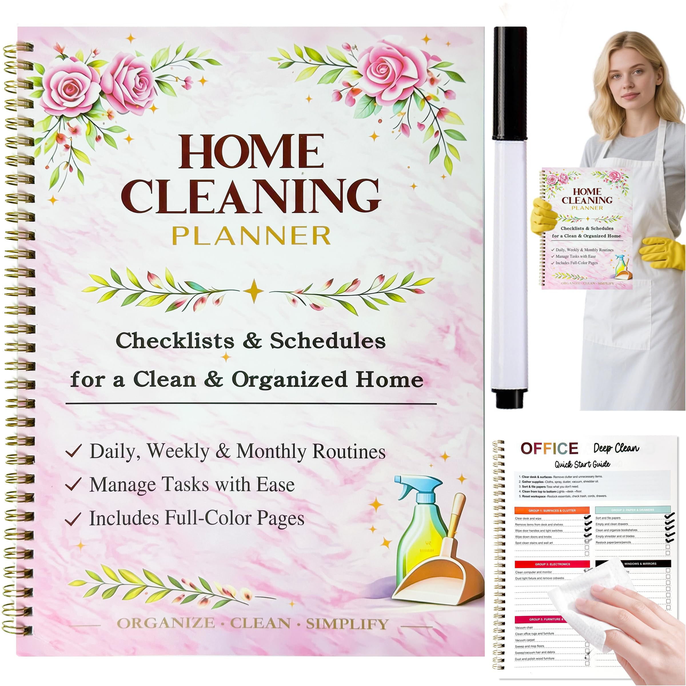 PICKSMOCUB Reusable & Eraseable ADHD Cleaning Planner Bundle Cleaning Schedule ADHD Planner for Adults Daily, Weekly, Monthly Household Cleaning Organizer with Task Checklists and Schedules