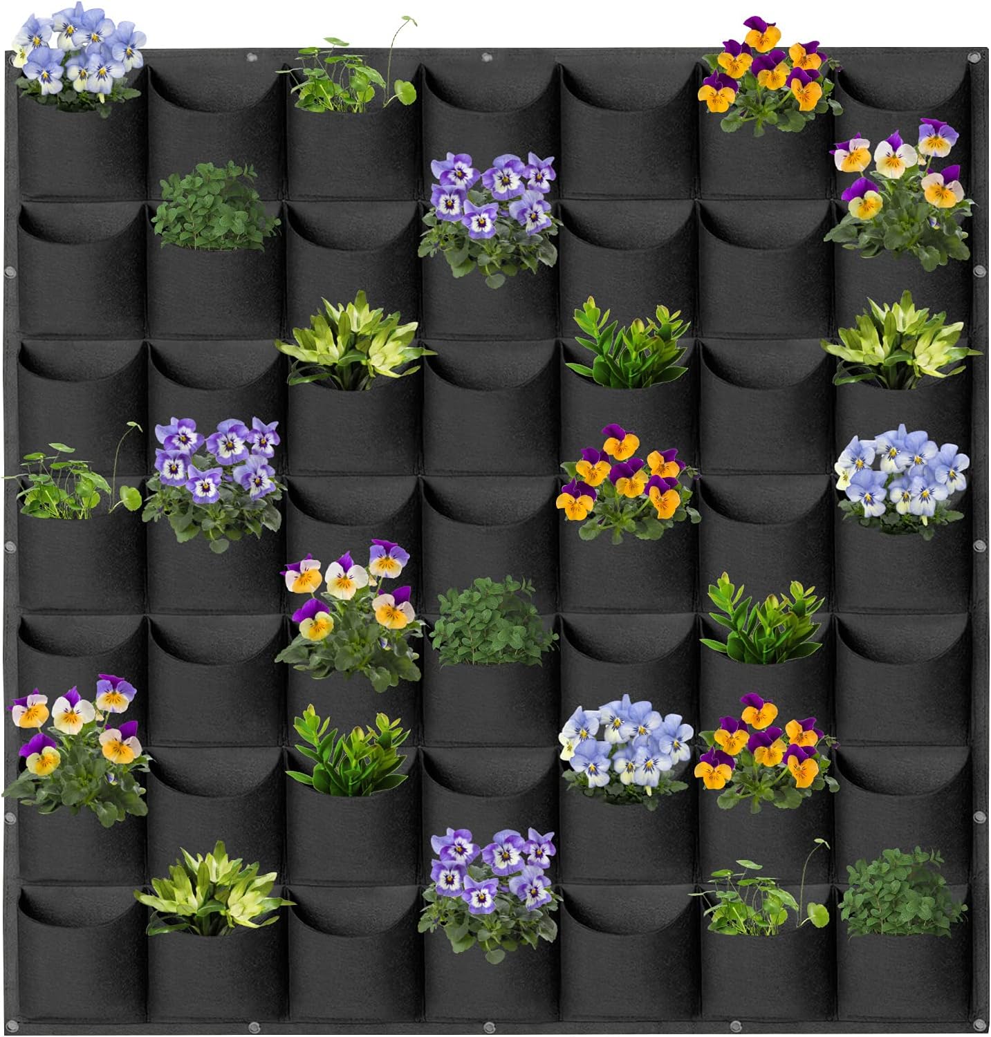 WHATWEARS Hanging Planter Bags, 49 Pockets Hanging Vertical Wall Mounted Planter Planting Grow Bags, Gardening Vertical Greening Flower Container Plant Pouch Storage Bags(1m×1m, Black)