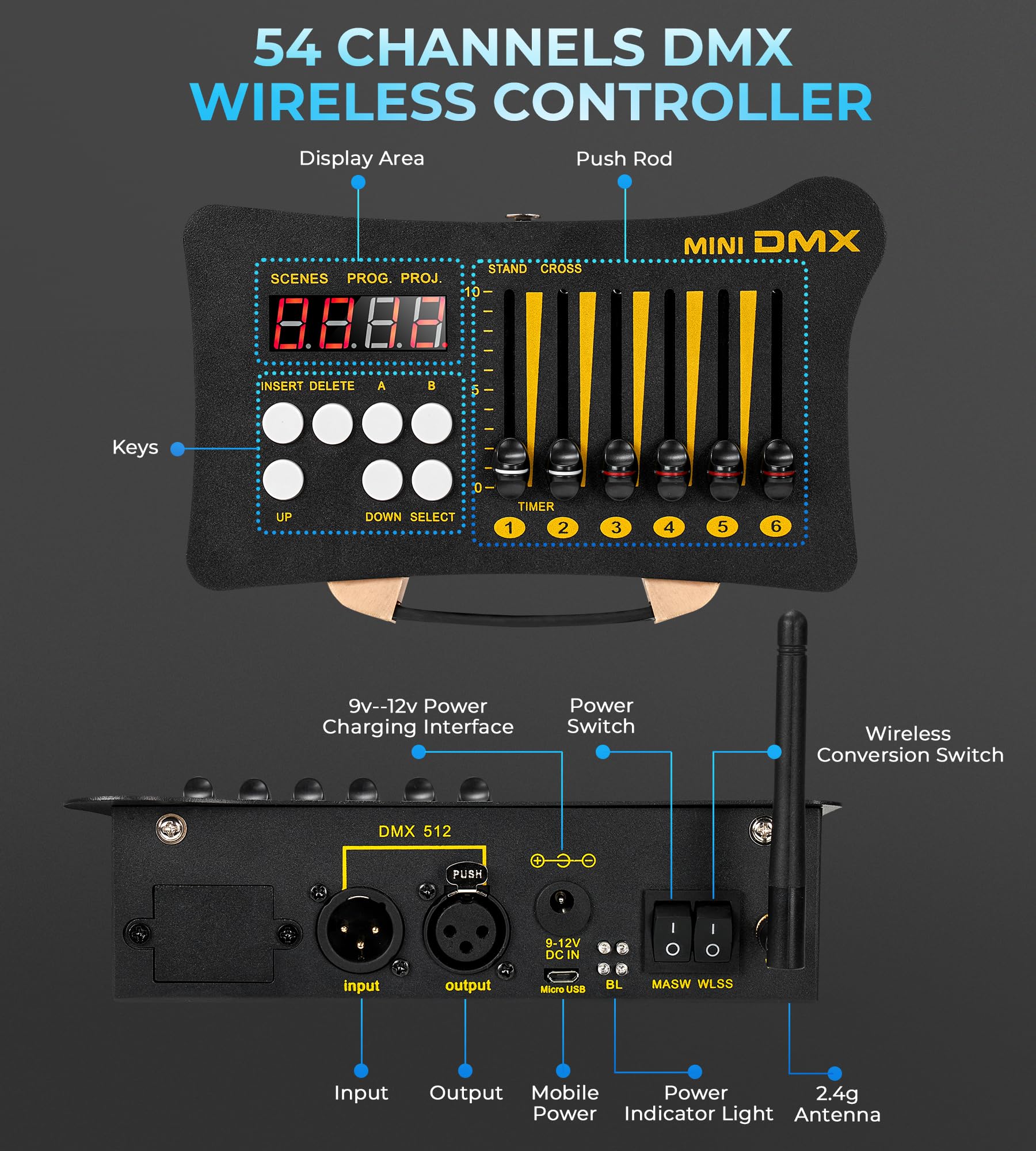 Vangoa DMX Controller, Mini Portable DMX 512 Controller, with 3 Pcs DMX ...