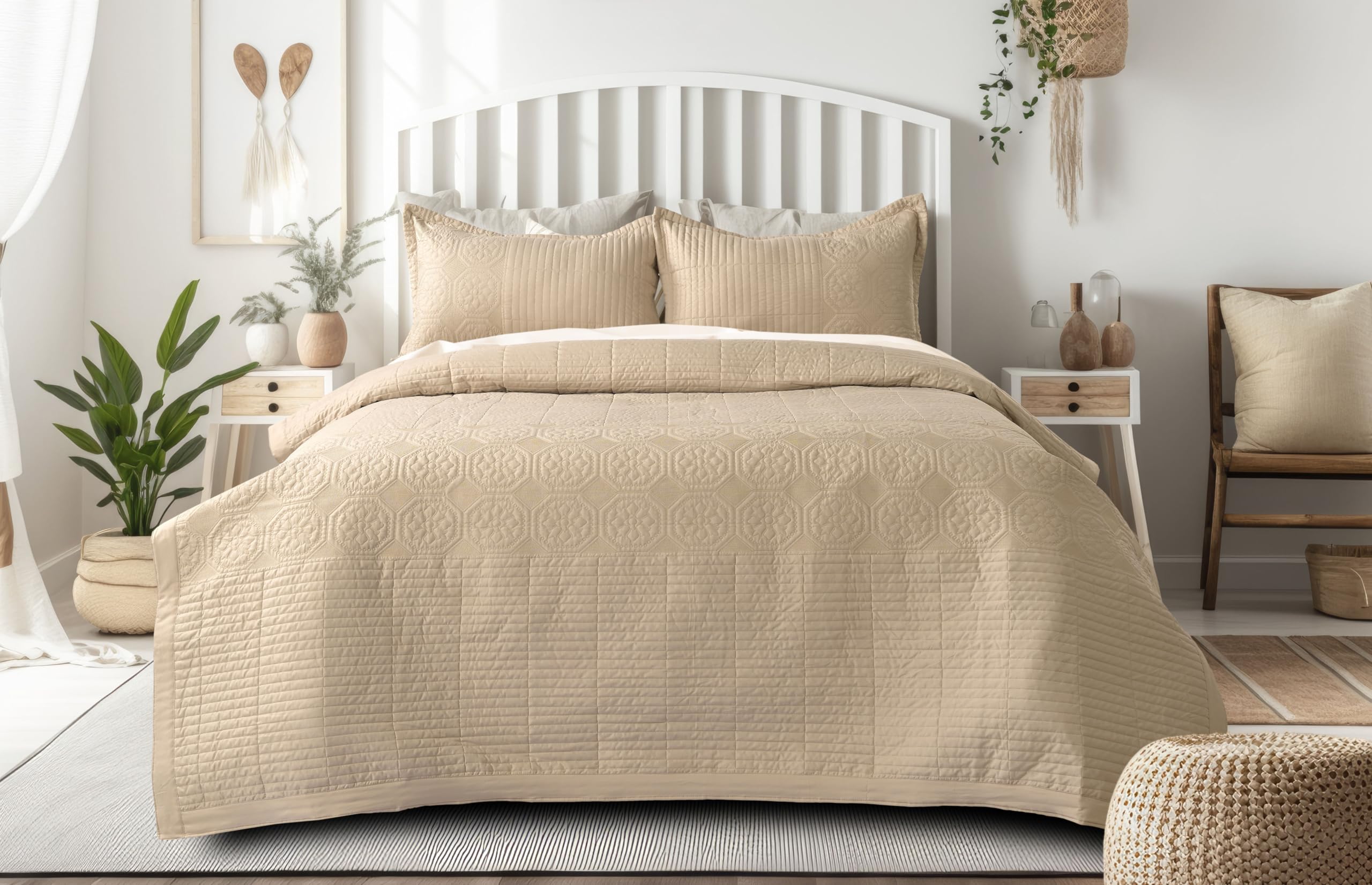 - Premium Ultra Soft Cotton Bed Cover Set - Wheatstone | King Size Bed Set | Double Bedspread 228 x 254 cm | 2 Pillow Covers 46 x 69 x 5 cm | Iconic Design Bedding Set for Bedroom