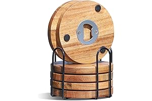 Acacia Wood Coasters with Bottle Opener: Premium Home Decor for a Sophisticated Touch