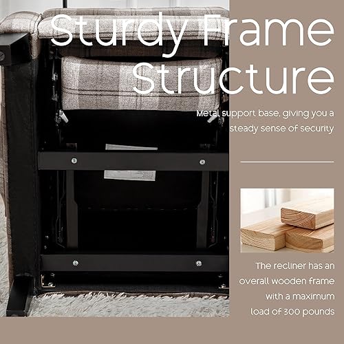 Miniatura 4 de Sillón reclinable manual con respaldo pushback, ajustable para adultos, de lino, sofá individual para sala de estar, espacios pequeños, interior,