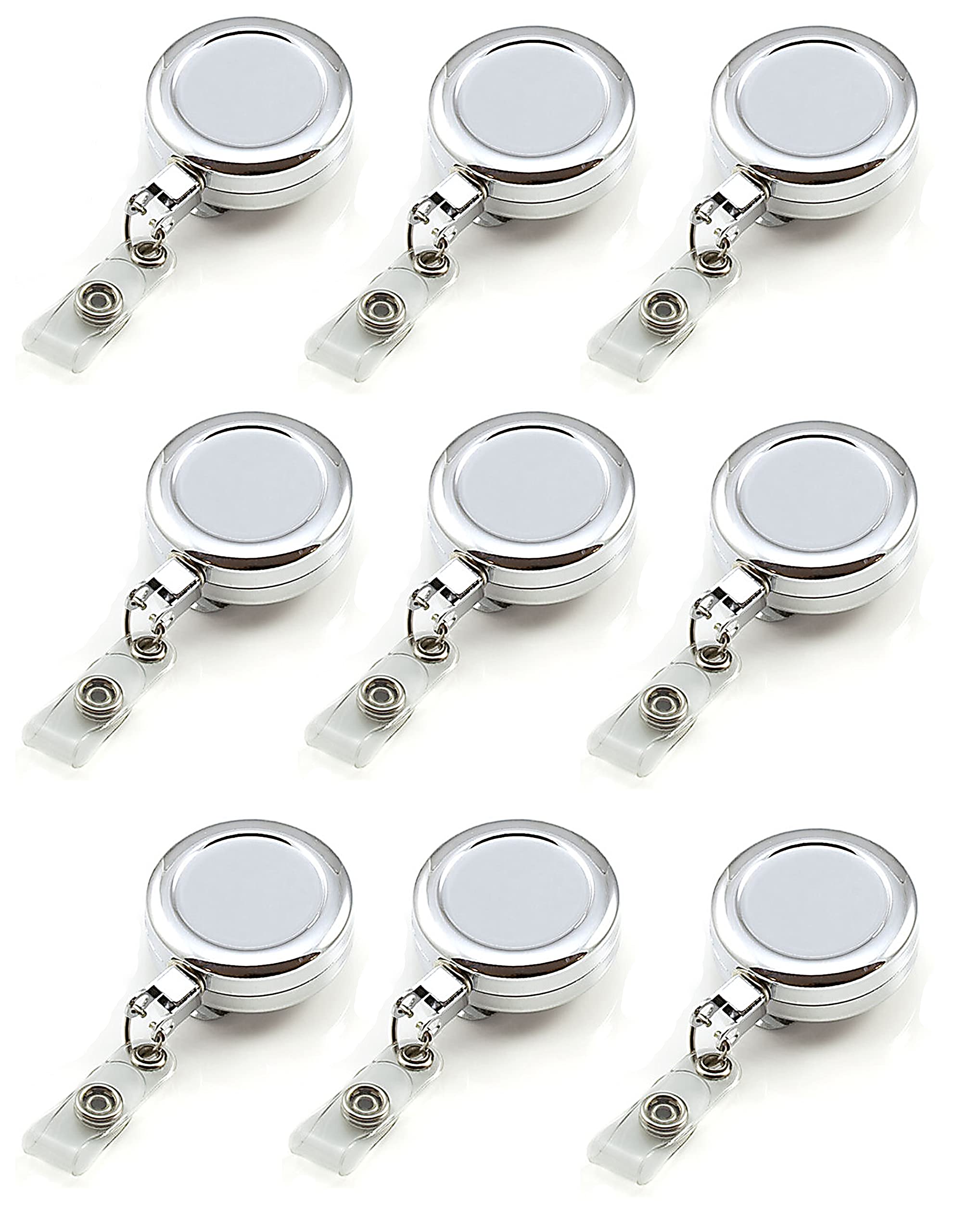 Retractable Badge Reel Chrome Heavy Duty ID Badge Pull Reel with Strap Clip Extendable ID Card Holder (Pack of 10) PCL Media ltd
