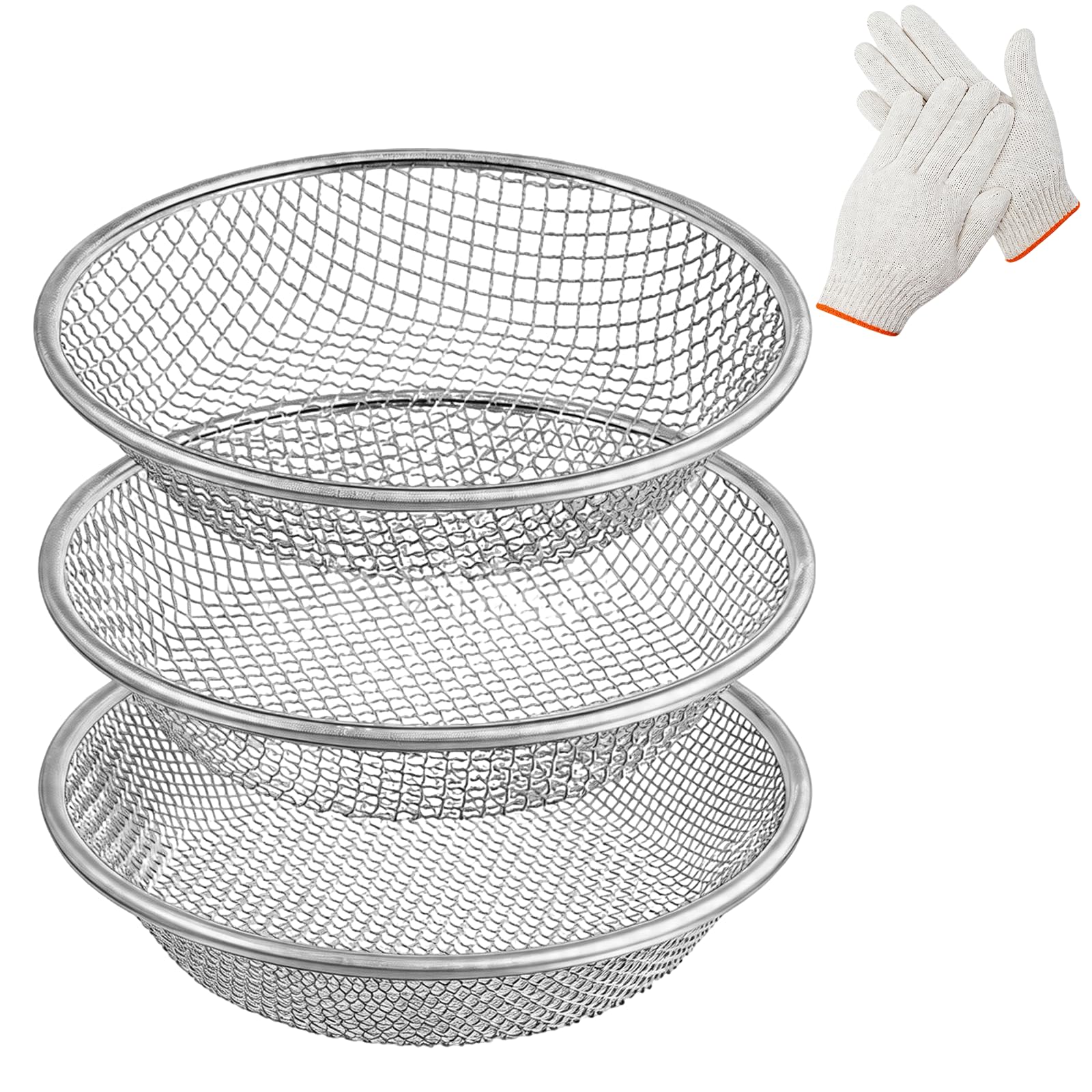 Tamiz De Jardín Para Tierra, 3PCS 30cm Tamiz Redondo Robusto De Acero Inoxidable Tamiz Para Plantar Con Orificios De 3 6 Y 10 mm Para Compost Piedras Tierra Arena Semillas Malas Hierbas Y Grava
