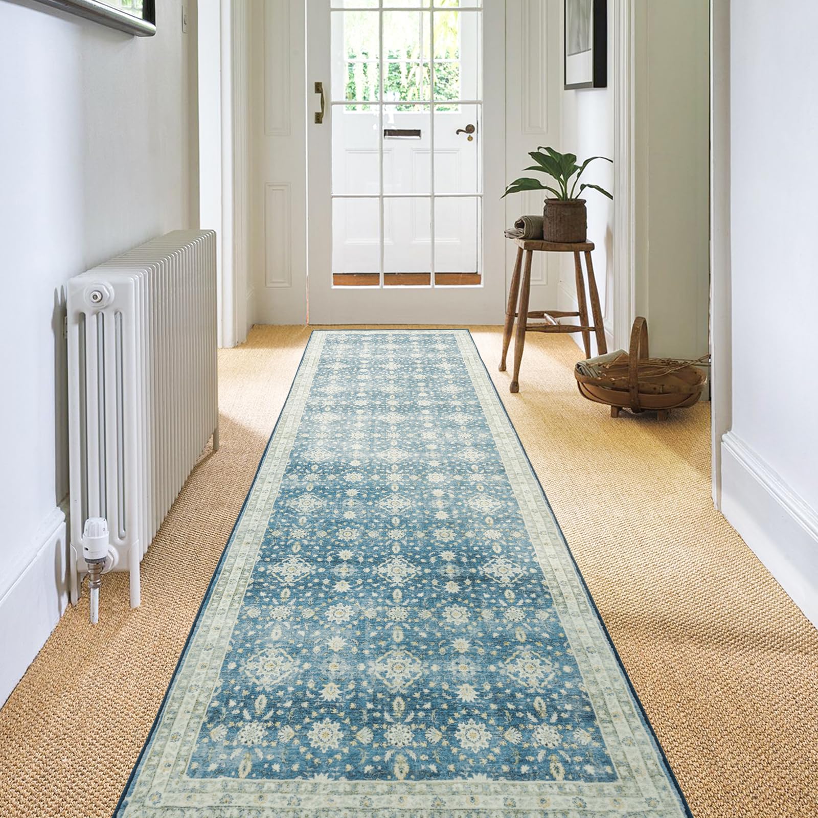 Carvapet Alfombras de Pasillo 60x300cm Alfombra Corredor Antideslizante Larga Alfombras de área Lavable Suave Microfibra Flores Alfombra Comedor Pasillo(Azul)