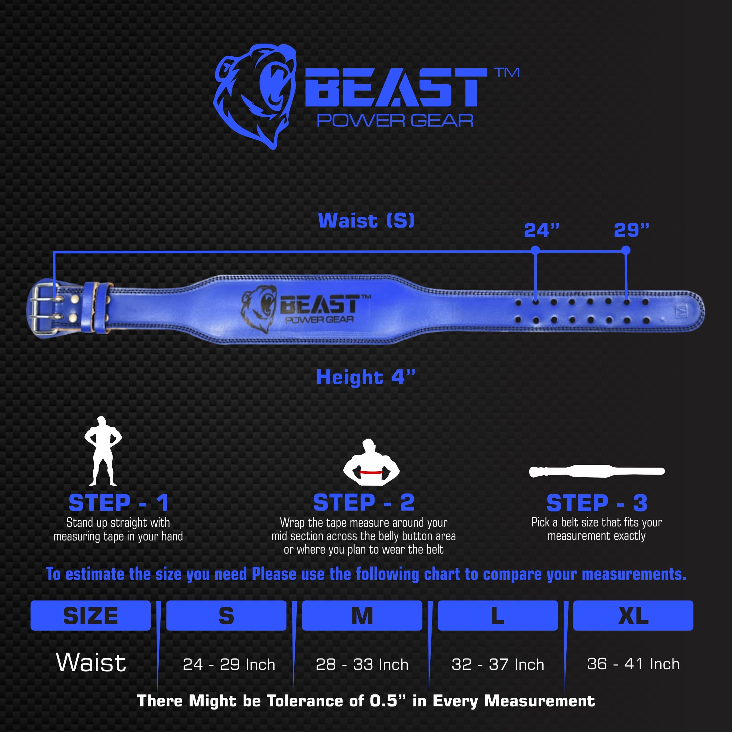 Beastpowergear Weightlifting Belt 4" |Genuine Leather |Back Support |Cushion Padding |Durable Comfortable and Adjustable with Roller Buckle |Free Wrist Wrap (Large 34"-39", Blue)