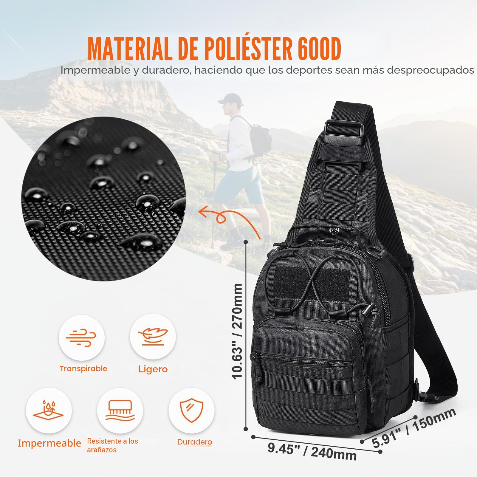 VEVOR Bolsa táctica, mochila militar para gimnasio con diseño Molle y bolsillos, bolsa de hombro táctica para camping, senderismo, gimnasio