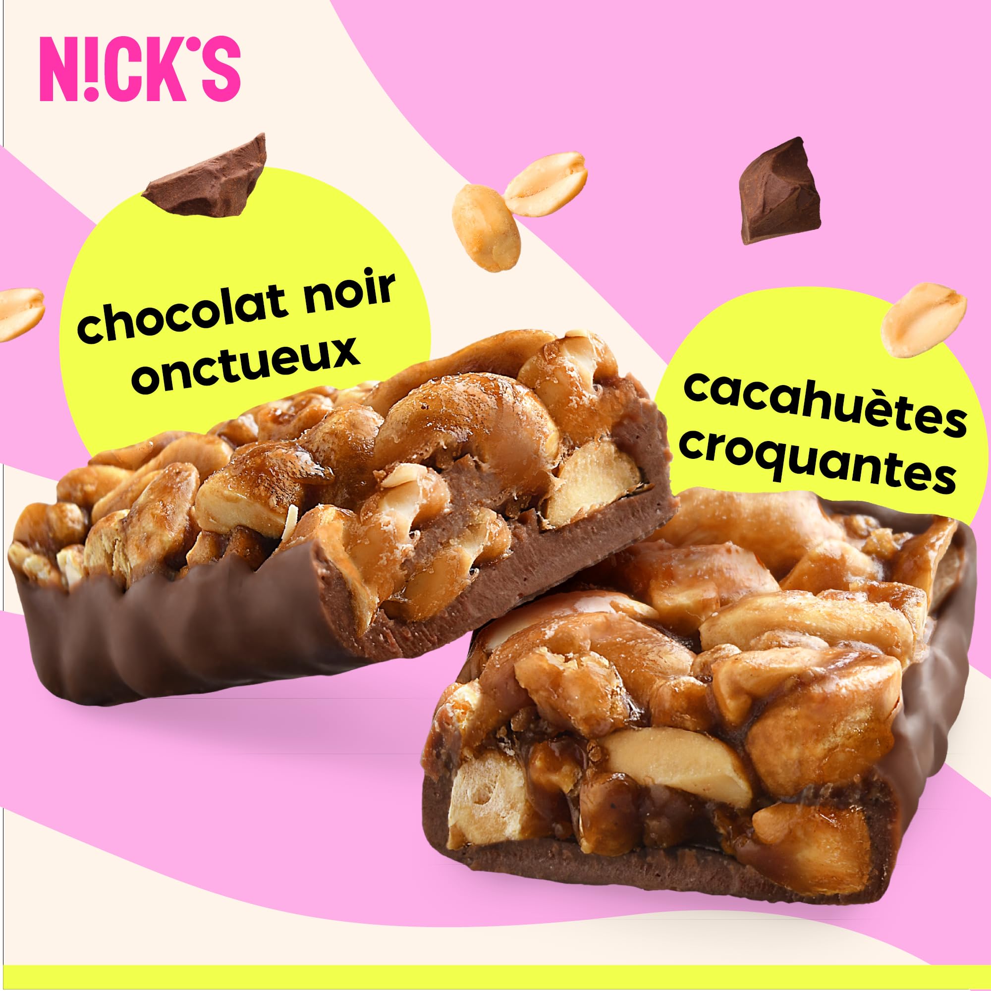 NICKS Keto Barre Chocolat et Cacahuètes | Vegan Nut Bar Sans Sucre Ajouté, Sans Gluten & Sans Huile de Palme | Riche en Fibres, Faible en Glucides (12x40g)