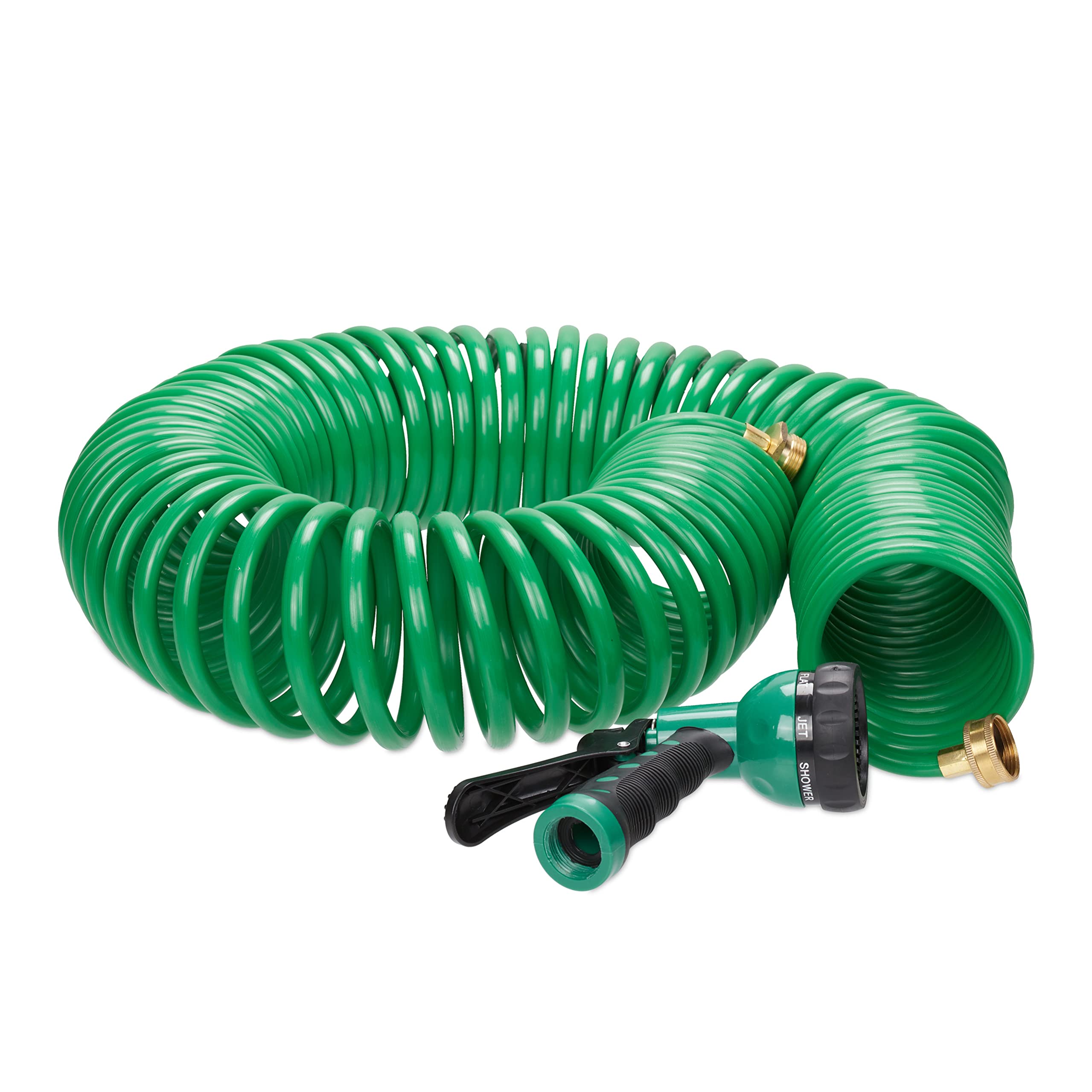 Relaxdays Tubo a Spirale da Giardino, Pompa Estensibile Fino a 20 m., Salvaspazio, Erogatore con 7 Tipi di Getto, Verde