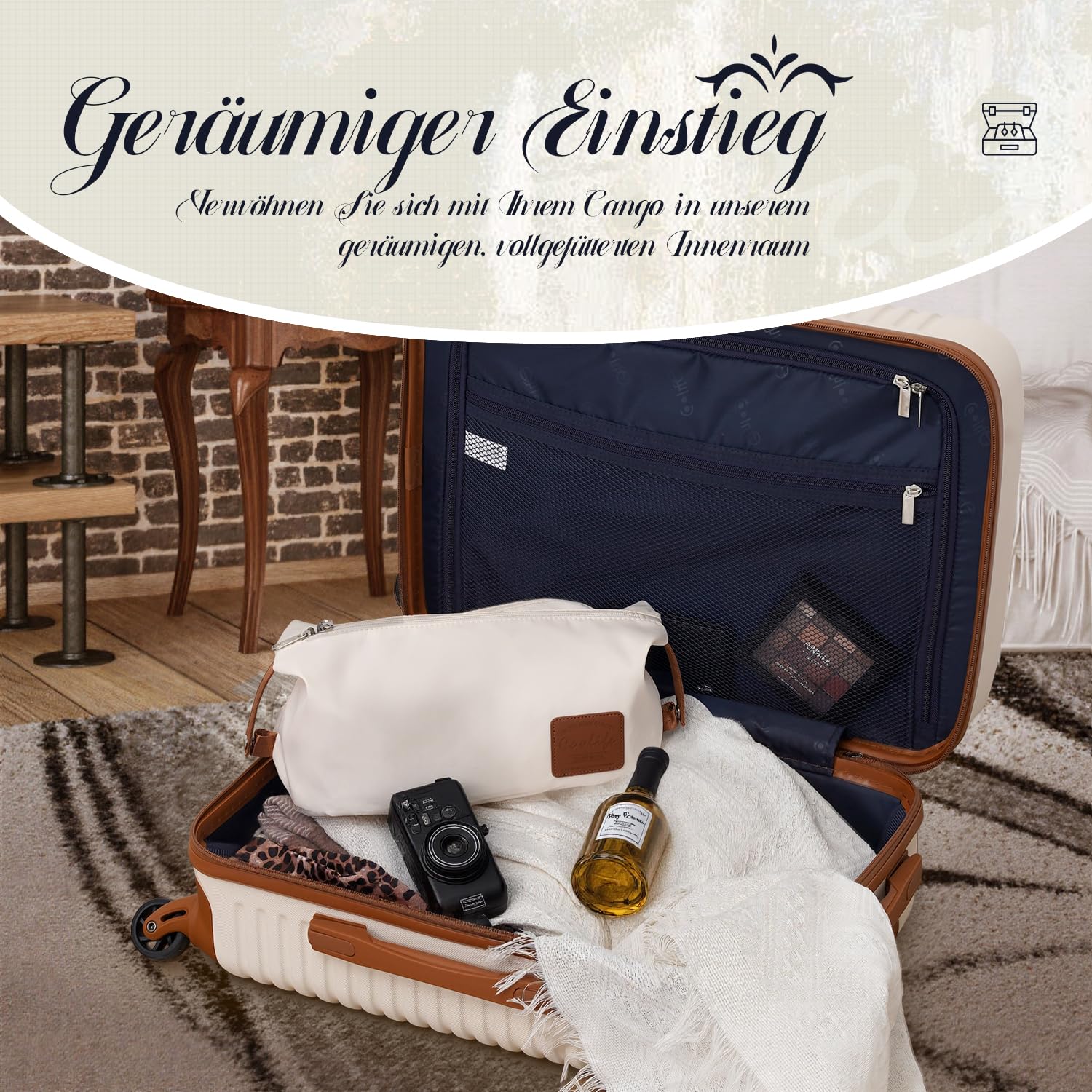 COOLIFE Koffer Set 5-TLG: S+M+L + Reisetasche | ABS Hartschale Leicht, 360° Räder & TSA-Schlösser Für Europa, Kreuzfahrt & Auslandsstudium – Familienurlaub Essentials Dunkelgrün/Braun
