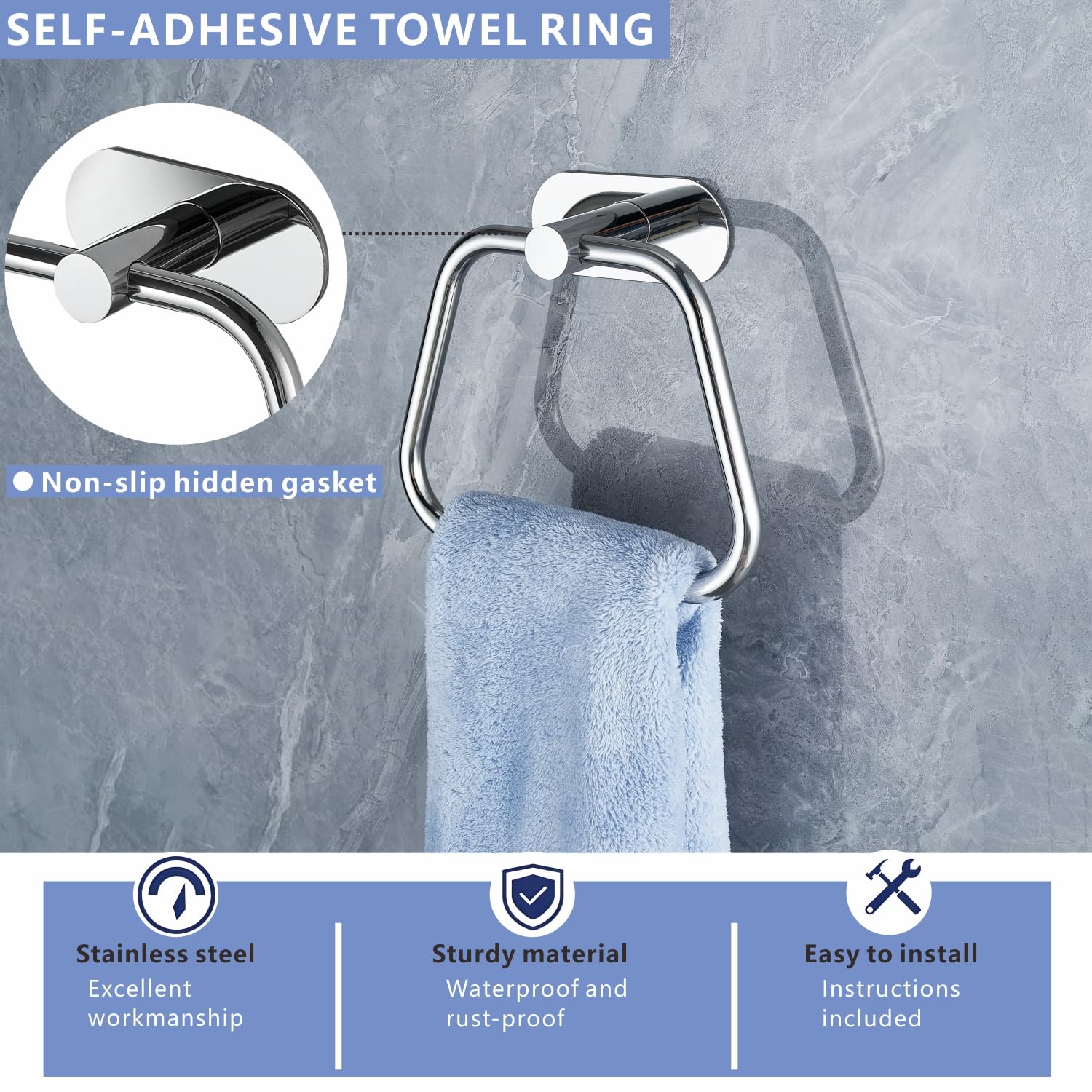 Toallero Autoadhesivo de Acero Inoxidable 304 para baño, Cocina, Gancho para Toalla de baño con diseño de Escalera, Montaje en Pared sin taladrar (Cromo)