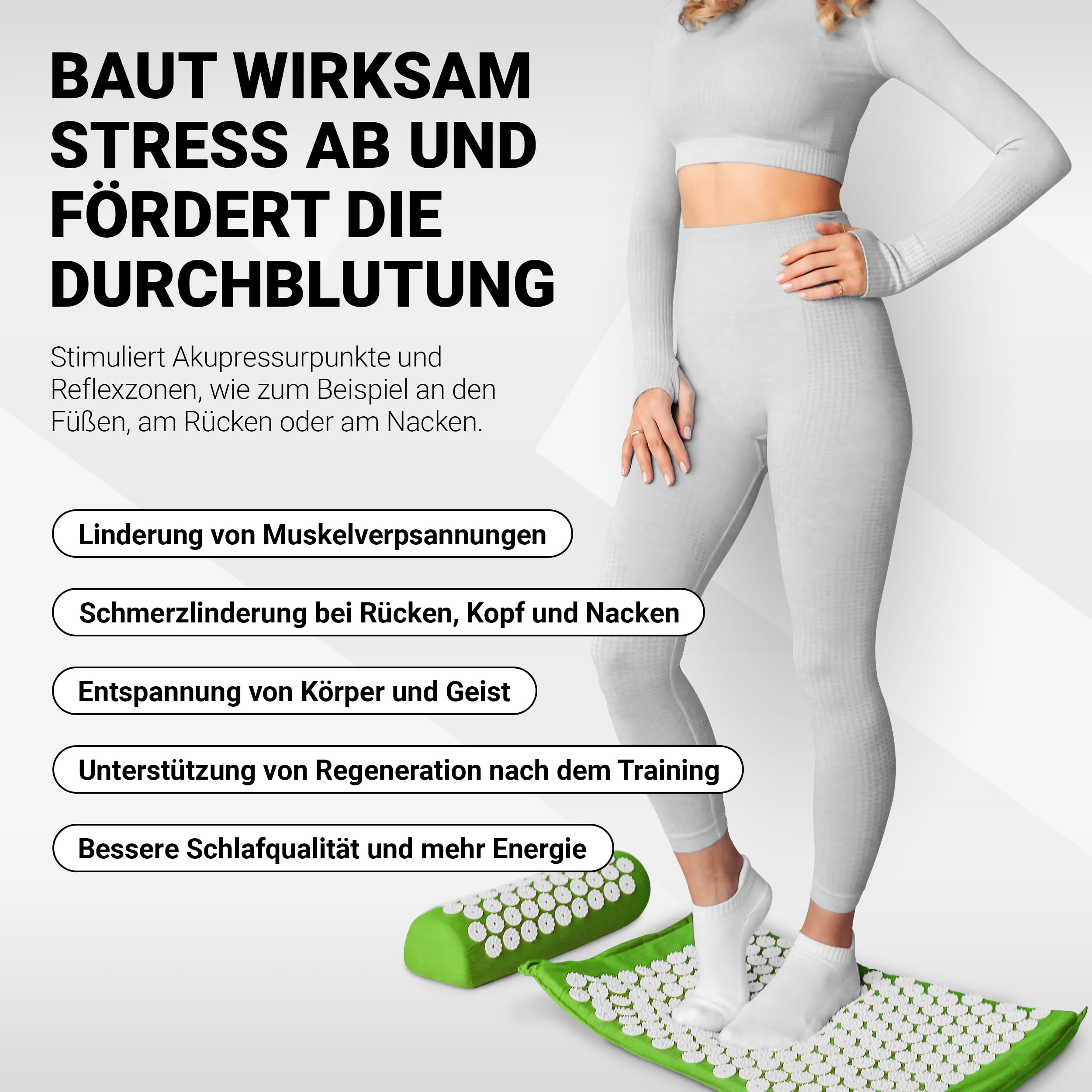 MSPORTS Akupressurmatte Premium Set mit Kissen, Tasche & App – Akupressur Set aus 100% Baumwolle – Nadelmatte zur Entspannung, gegen Verspannungen, Rücken- & Nackenschmerzen – Massagematte für Zuhause