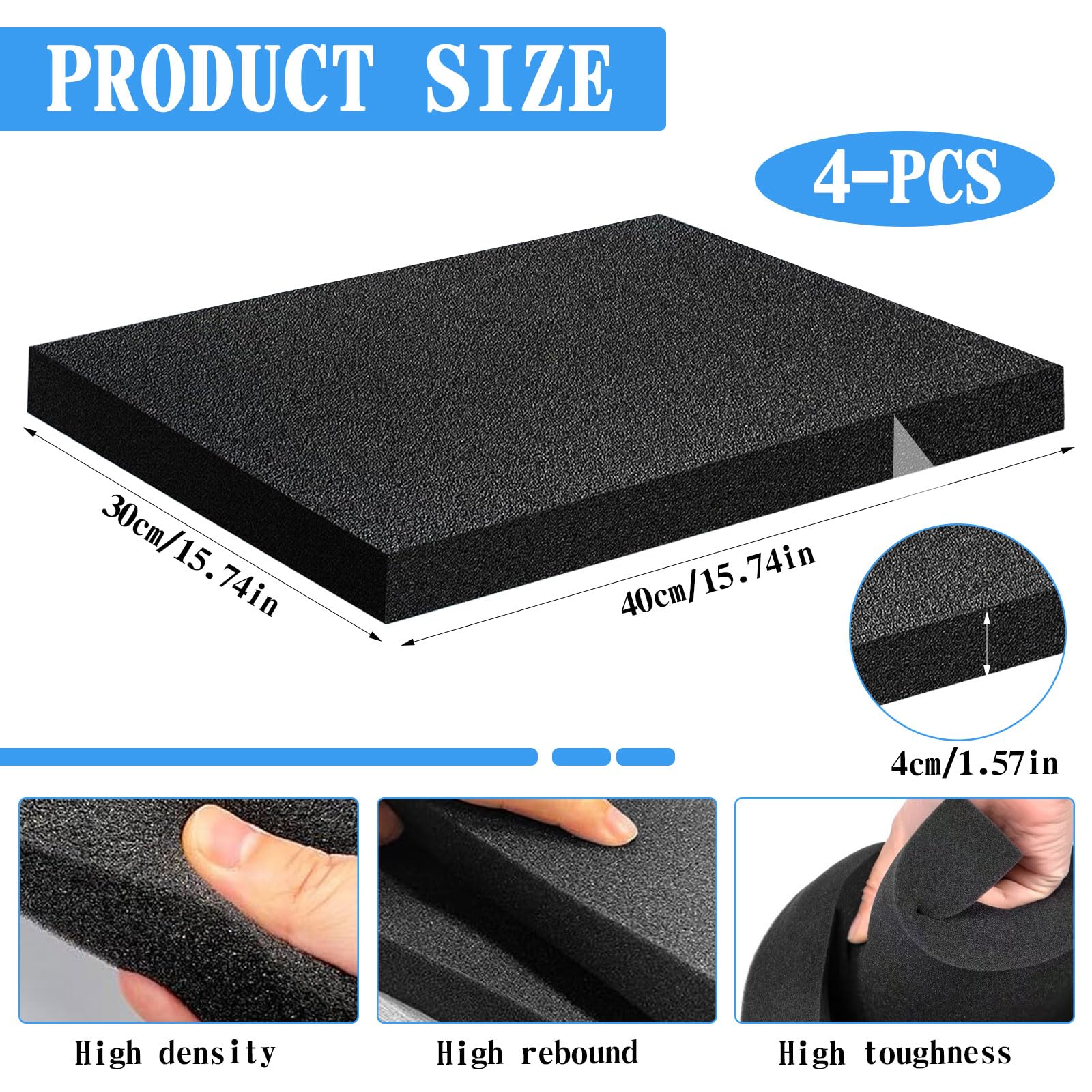 4 Stück Schaumstoff, 40 x 30 x 4cm Schaumstoff Zuschnit, Schaumstoffeinlage Werkzeug Schwarz für Auseinandernehmen für Schutzkästen, Präzisionsinstrumente